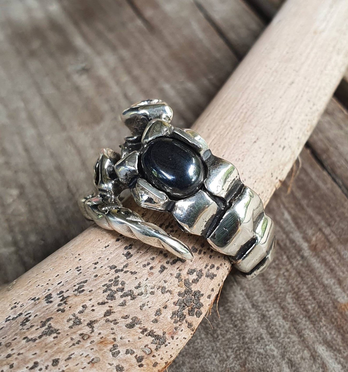 Scorpian ring, sterling silver,hematite gun metal stone,zodiac,starsign ring,