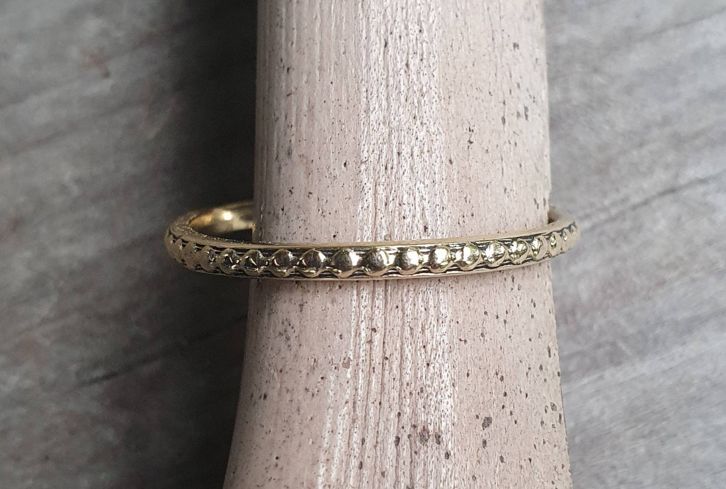9ct gold Stackerable ring,2mm,solid gold 9k band,fine and danity bead pattern,boho,pinkie ring