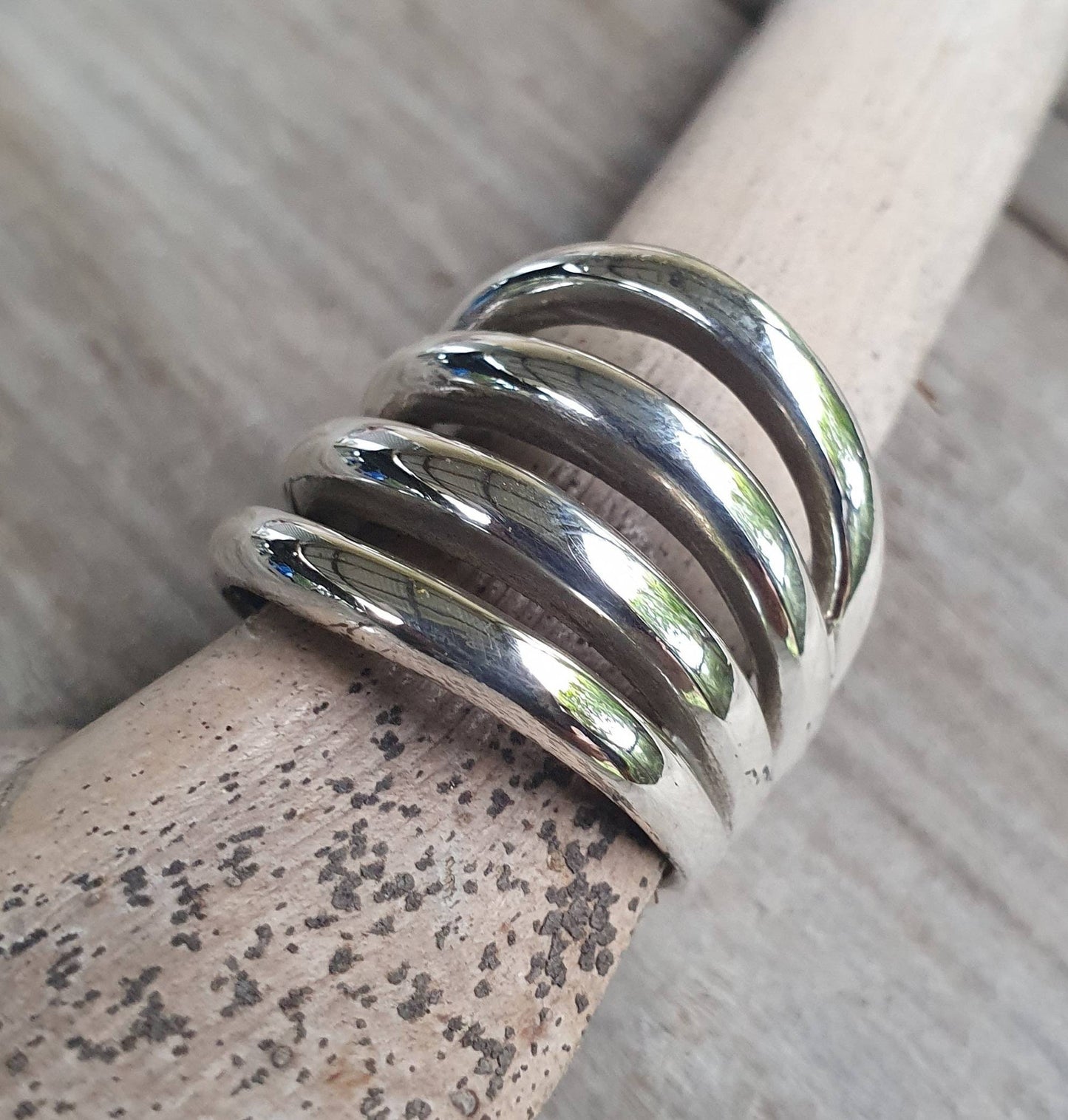 Long silver ring,sterling silver,handmade,silver band,modern industrial.