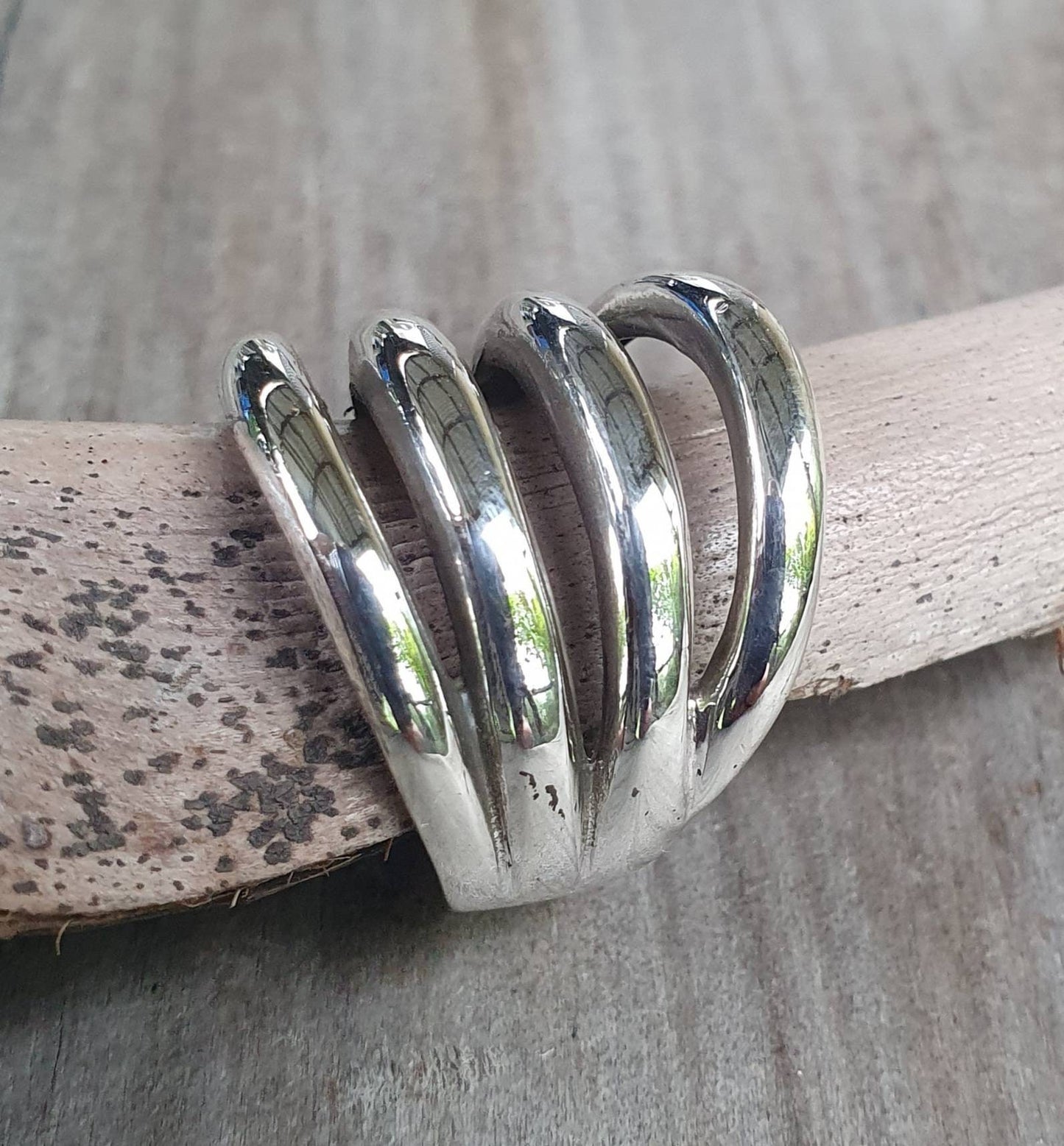 Long silver ring,sterling silver,handmade,silver band,modern industrial.