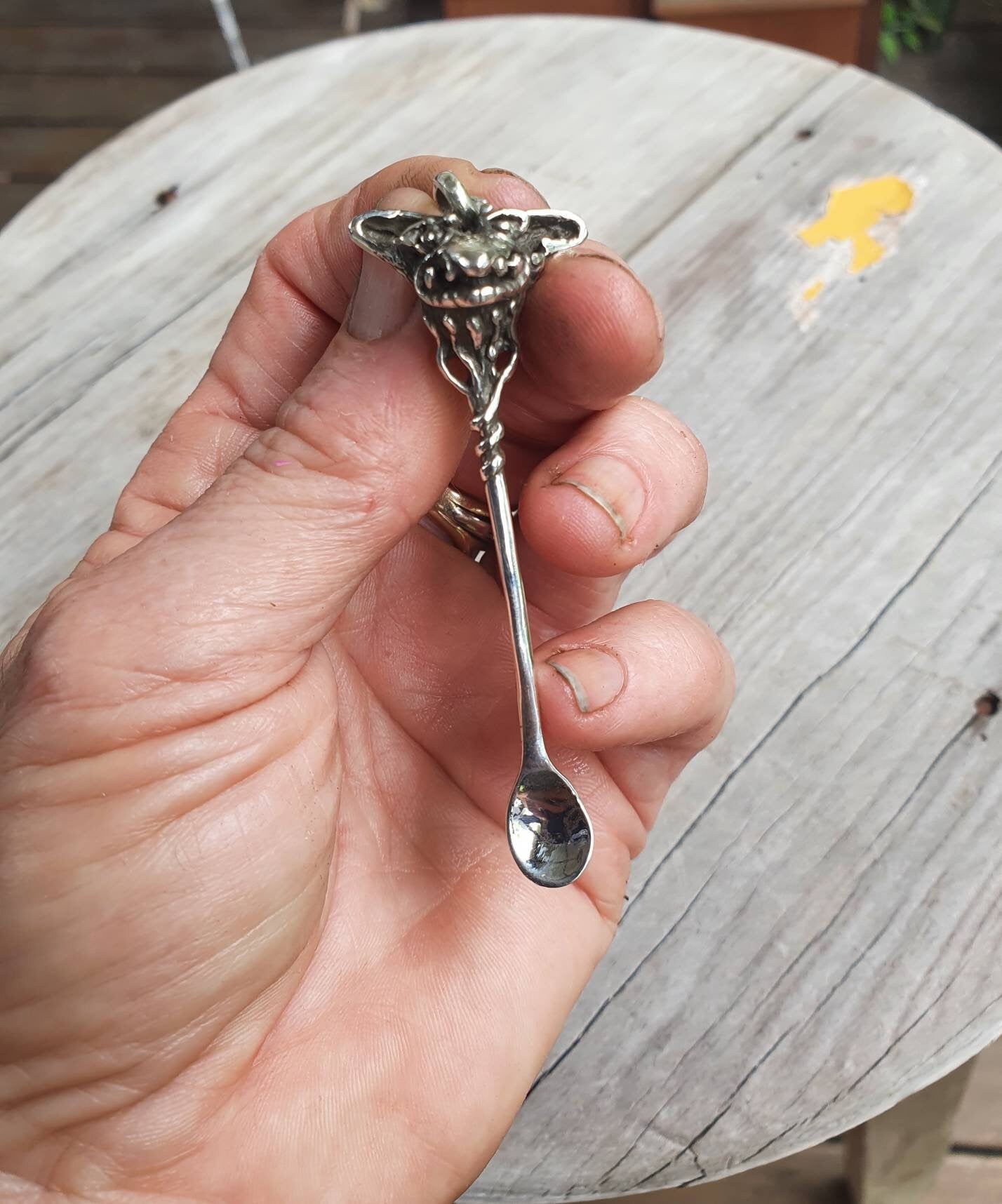 Lion head pendant,salt spo on,small spice sp oon,solid sterling silver, handmade unique, collectors sp oon