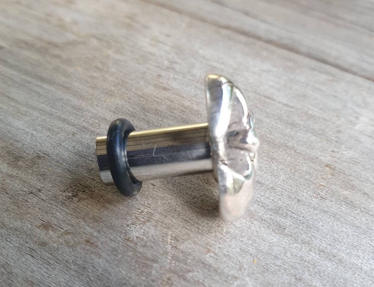 6mm tunnel,industrial,biohazard,stainless steel and sterling silver