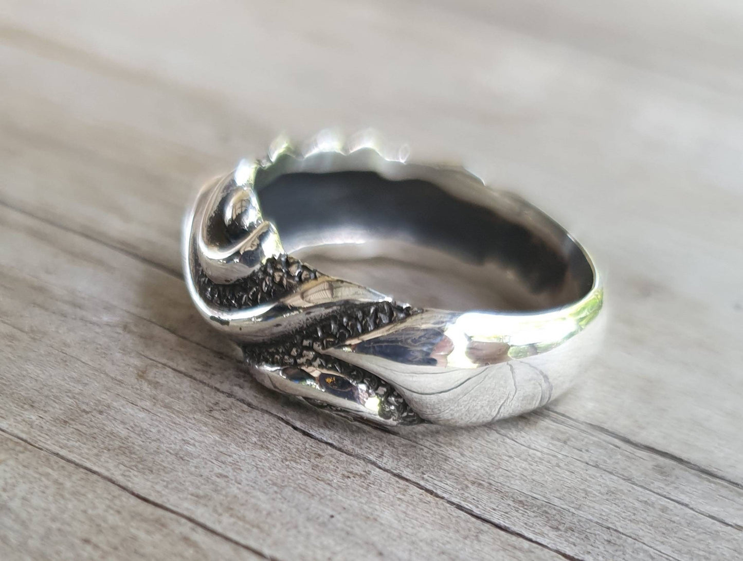 silver band,sterling silver ring,ornate 2D design, dragon skin, modern,steampunk,tribal, dress ring,wedding