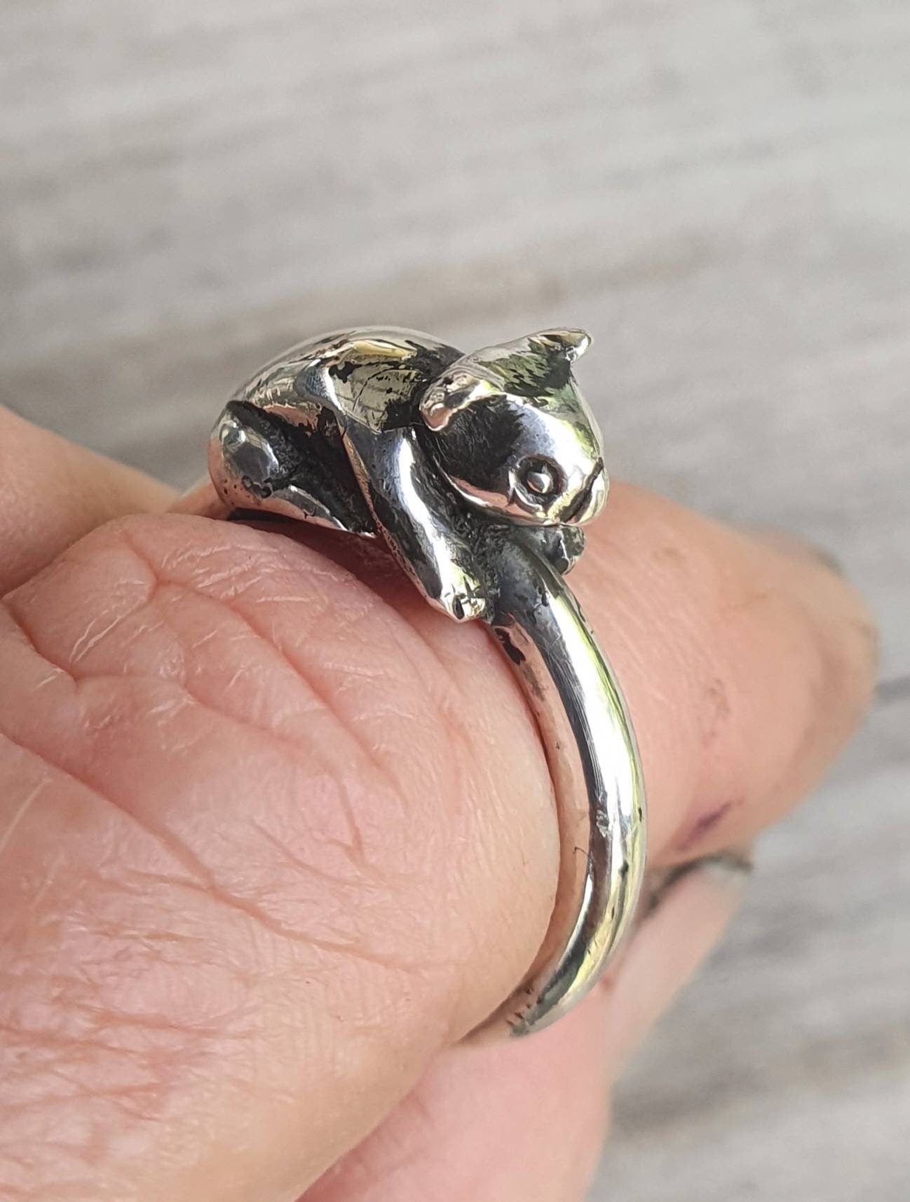 Koala bear ring, sterling silver, bear ring,3mm halo band.