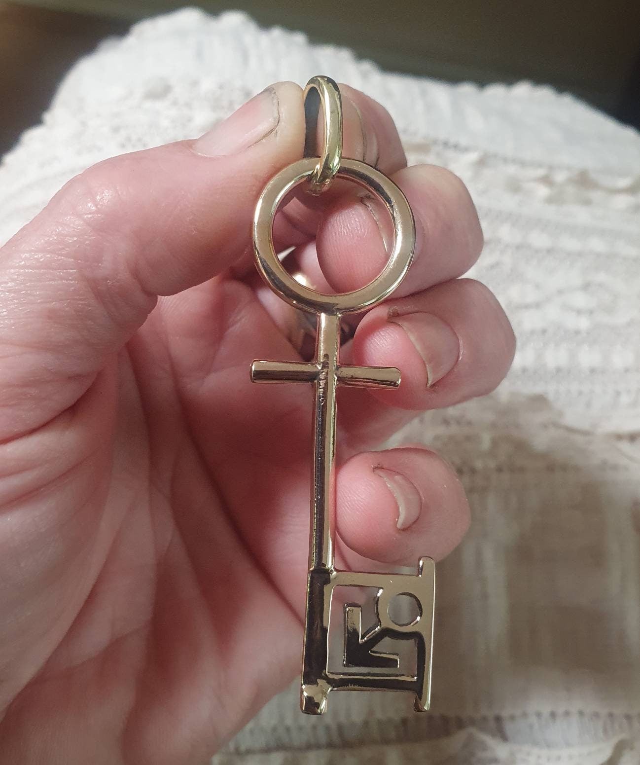 Penthouse pet key pendant,vintage,1990s,brass,gold colour