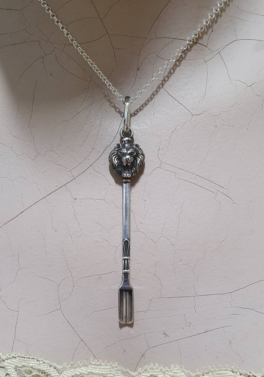 Lion head pendant,salt spo on,small spice sp oon,solid sterling silver, handmade unique, collectors sp oon