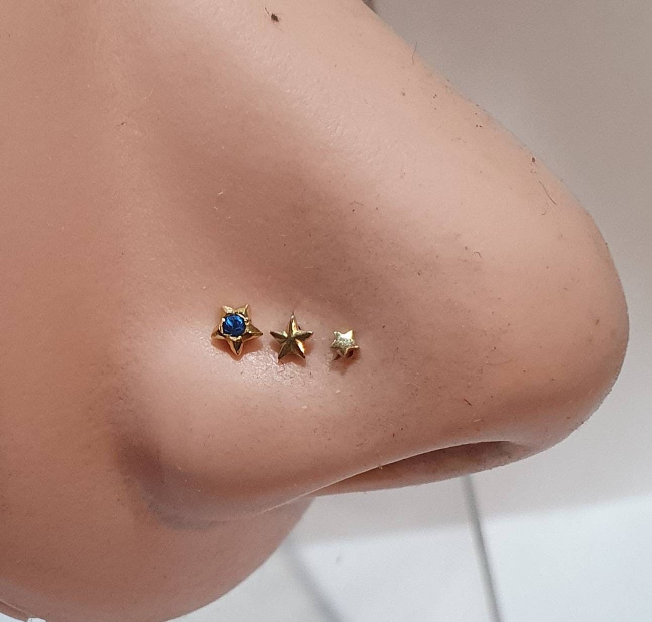 Gold star nose stud,solid 18ct gold,caltex star,20 gauge,nose curl, L shape,