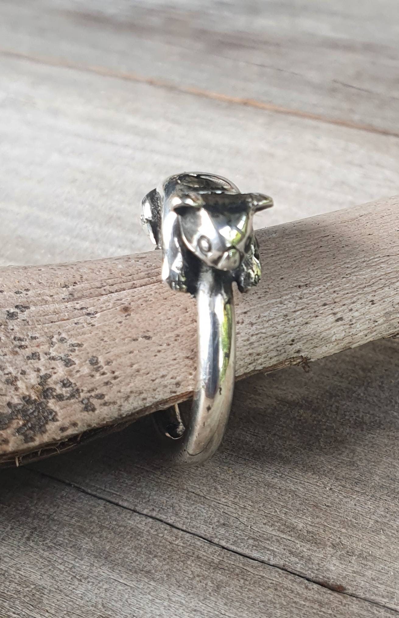 Koala bear ring, sterling silver, bear ring,3mm halo band.