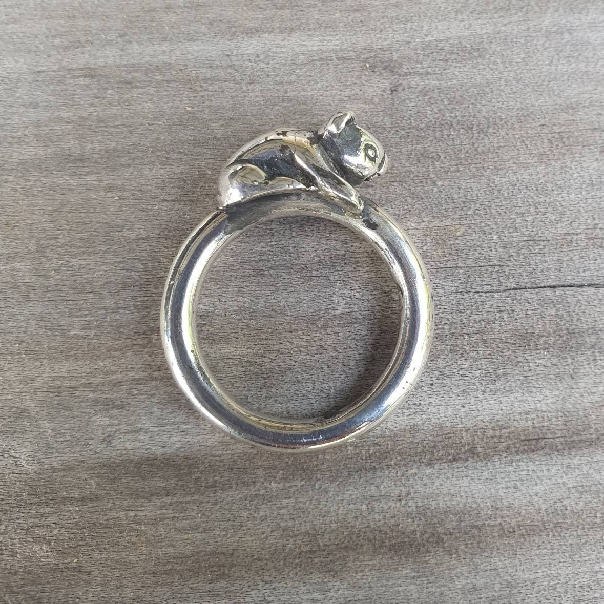 Koala bear ring, sterling silver, bear ring,3mm halo band.