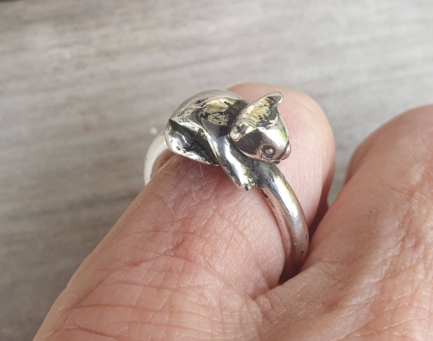 Koala bear ring, sterling silver, bear ring,3mm halo band.