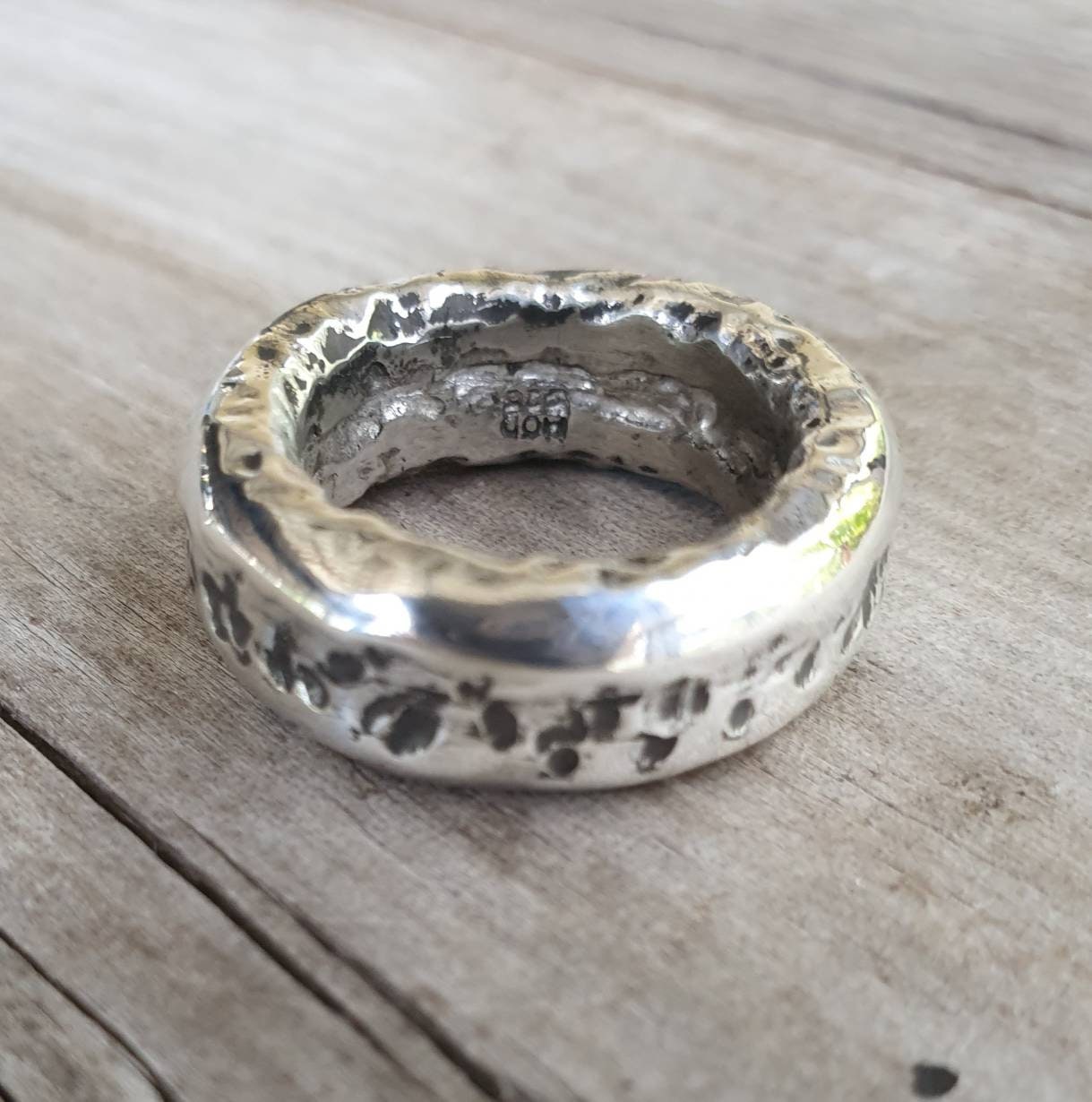 Wide mens ring,sterling silver,35gms, heavy rustic ring,chunky hammered thick band,steampunk, chunky wedding ring, dress ring