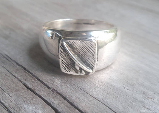 surf board ring,sterling silver, square signet surfer ring,boho,surfer,board rider,wave rider