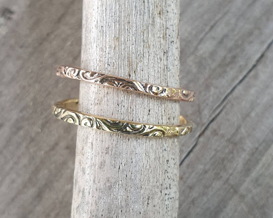 9k gold Stacker ring,thin,vintage, solid 9k gold band,fine and danity,victorian scroll,boho,pinkie ring