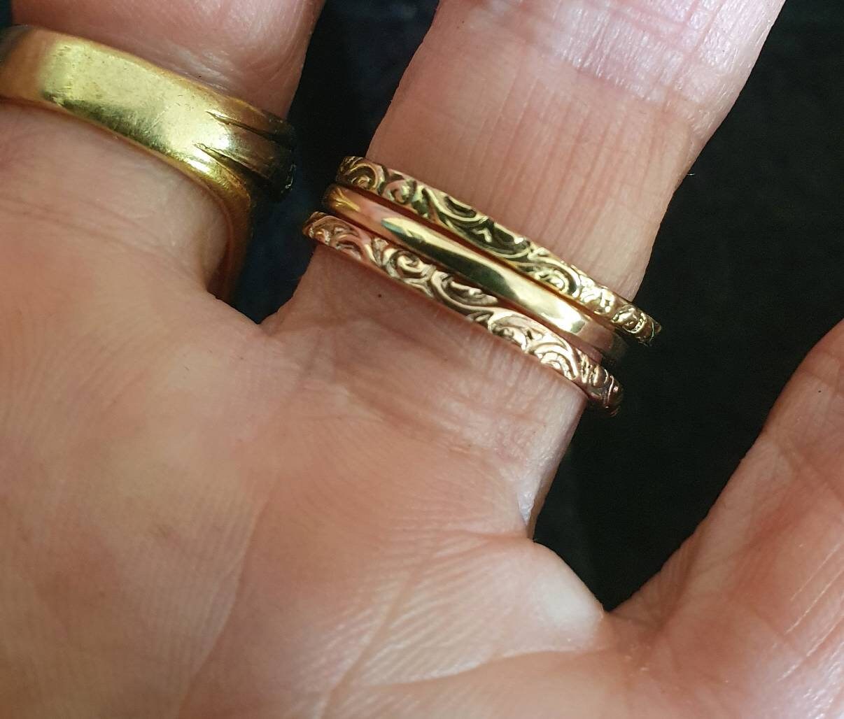 9k gold Stacker ring,thin,vintage, solid 9k gold band,fine and danity,victorian scroll,boho,pinkie ring