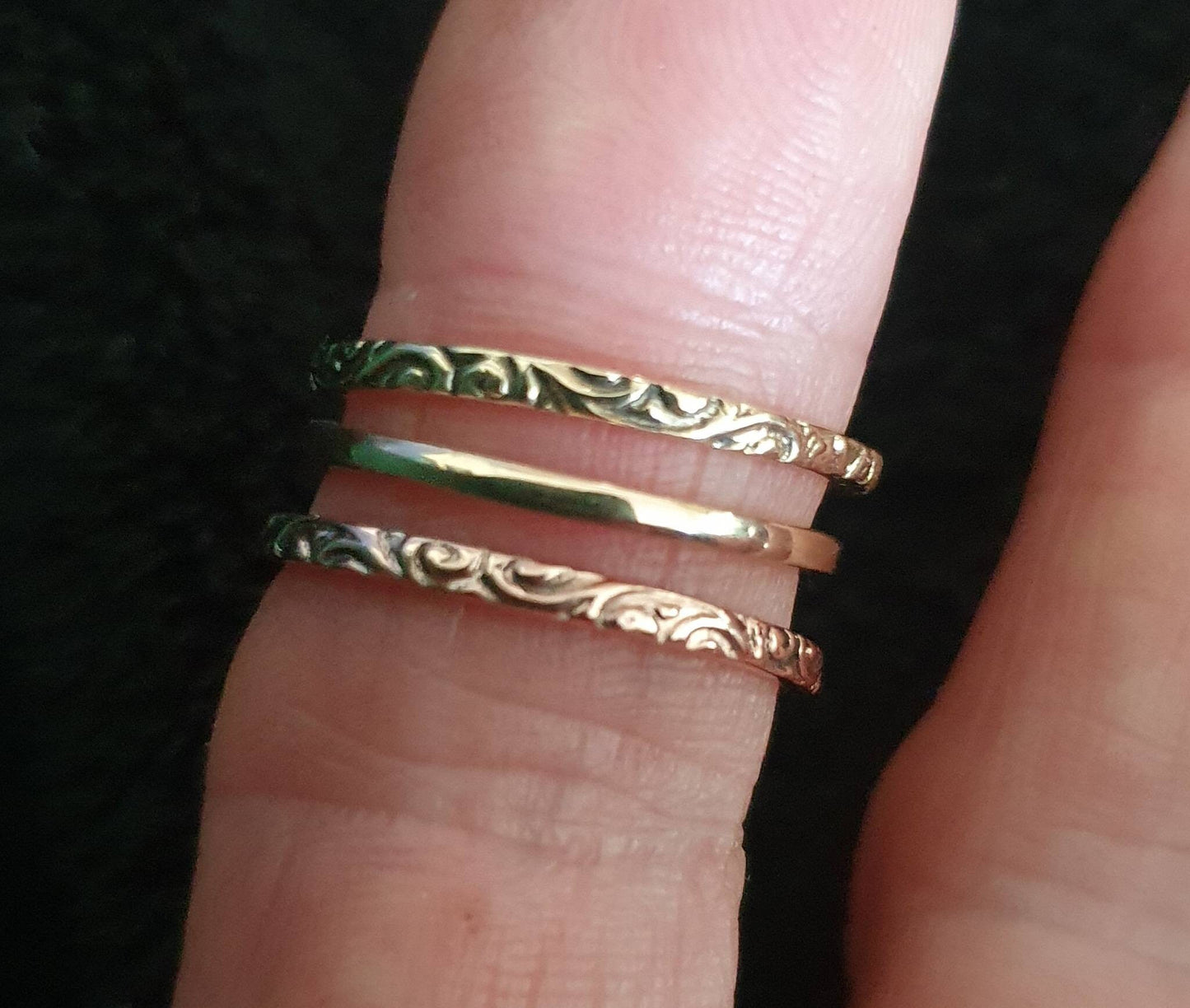 9k gold Stacker ring,thin,vintage, solid 9k gold band,fine and danity,victorian scroll,boho,pinkie ring