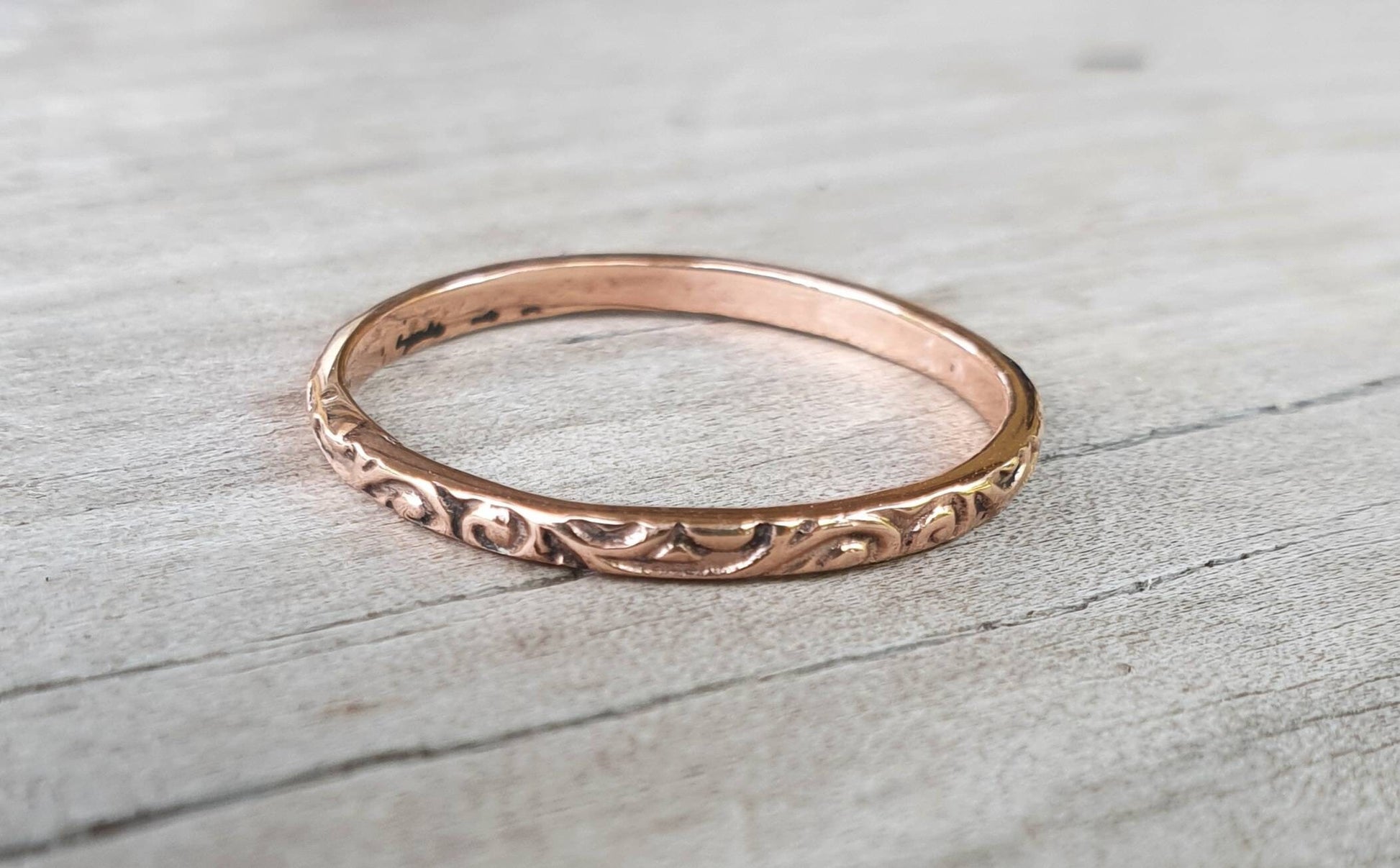 9k gold Stacker ring,thin,vintage, solid 9k gold band,fine and danity,victorian scroll,boho,pinkie ring