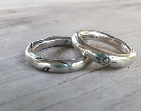 Sun,wave ring,solid sterling silver,4mm hammered round band,surfer ring, round band,stacker,surfing,wave wedding ring,surf board band,