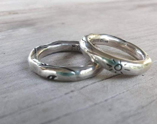 Sun,wave ring,solid sterling silver,4mm hammered round band,surfer ring,round halo band,stacker,surfing,wave wedding ring,surf board band,