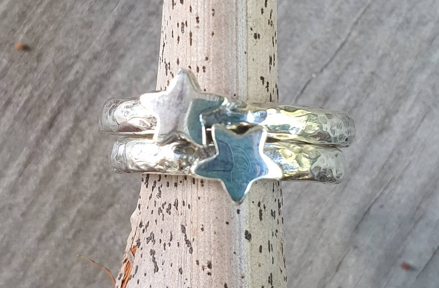 Star ring,hammered sterling silver,stacker,chunky beaten band,handmade,boho,goddess,round wedding band,thick silver ring,