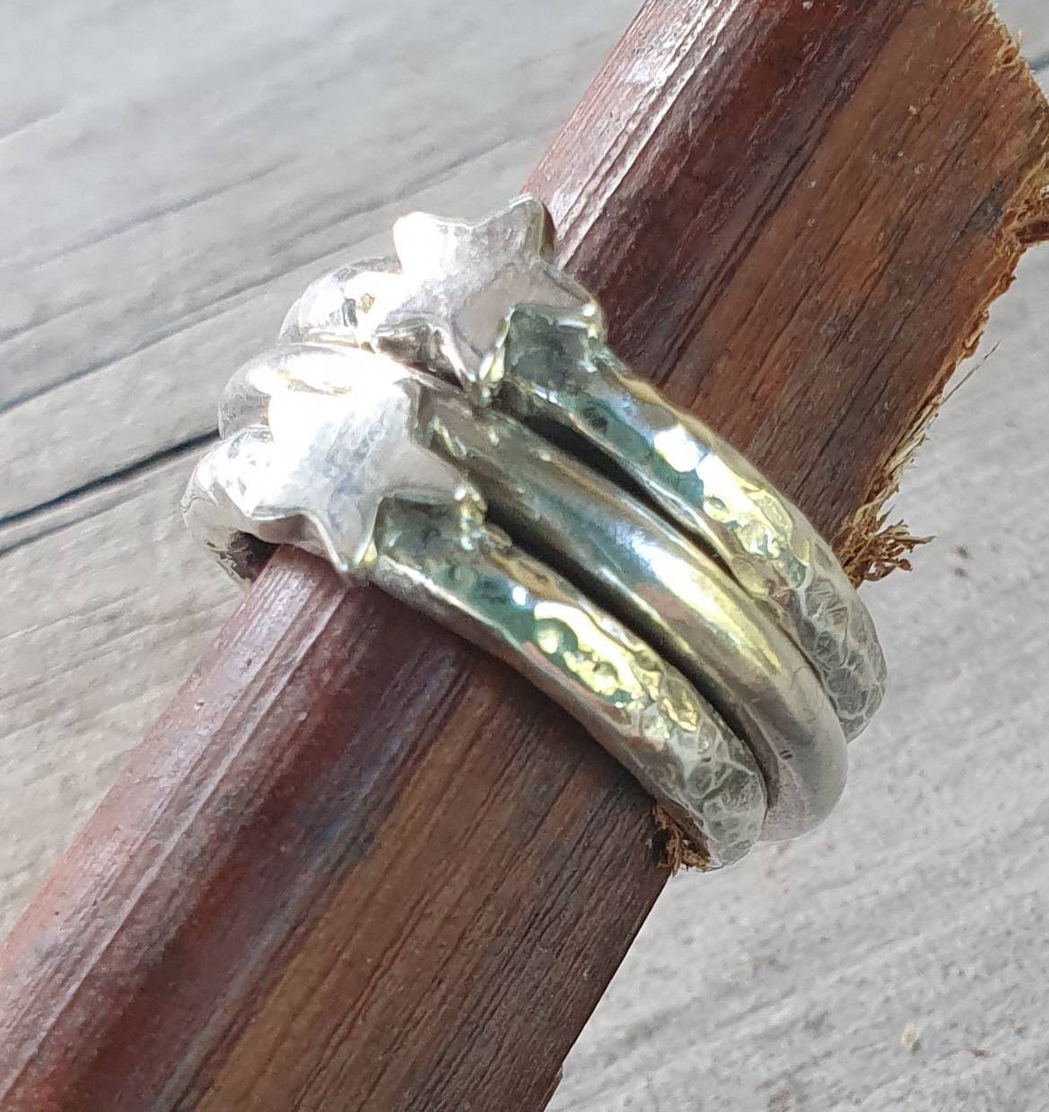 Star ring,hammered sterling silver,stacker,chunky beaten band,handmade,boho,goddess,round wedding band,thick silver ring,