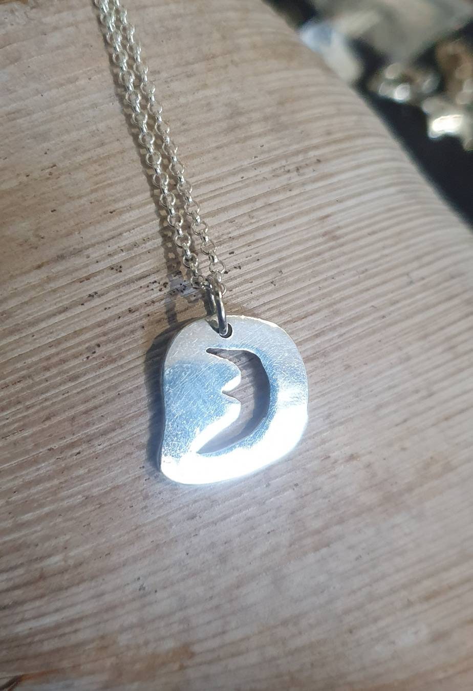 Moon pendant,sterling  jewelry,handmade,cut out moon,goddess
