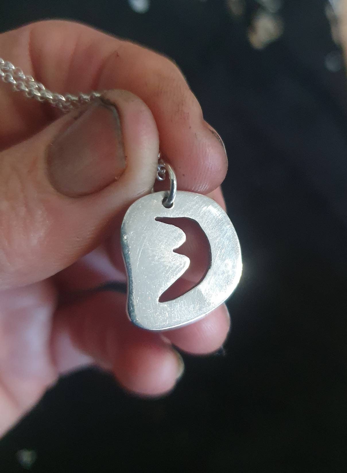 Moon pendant,sterling  jewelry,handmade,cut out moon,goddess