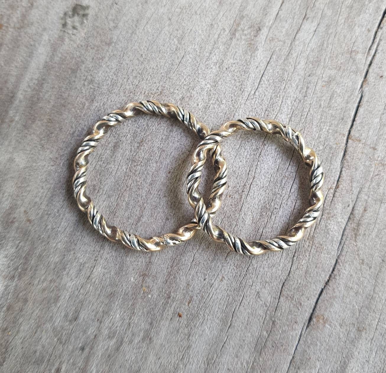 Woven gold ring,two tone,9k gold solid(not plated )&sterling silver,twisted wire ring,mixed metals, Stacker ring,thin solid gold band,fine