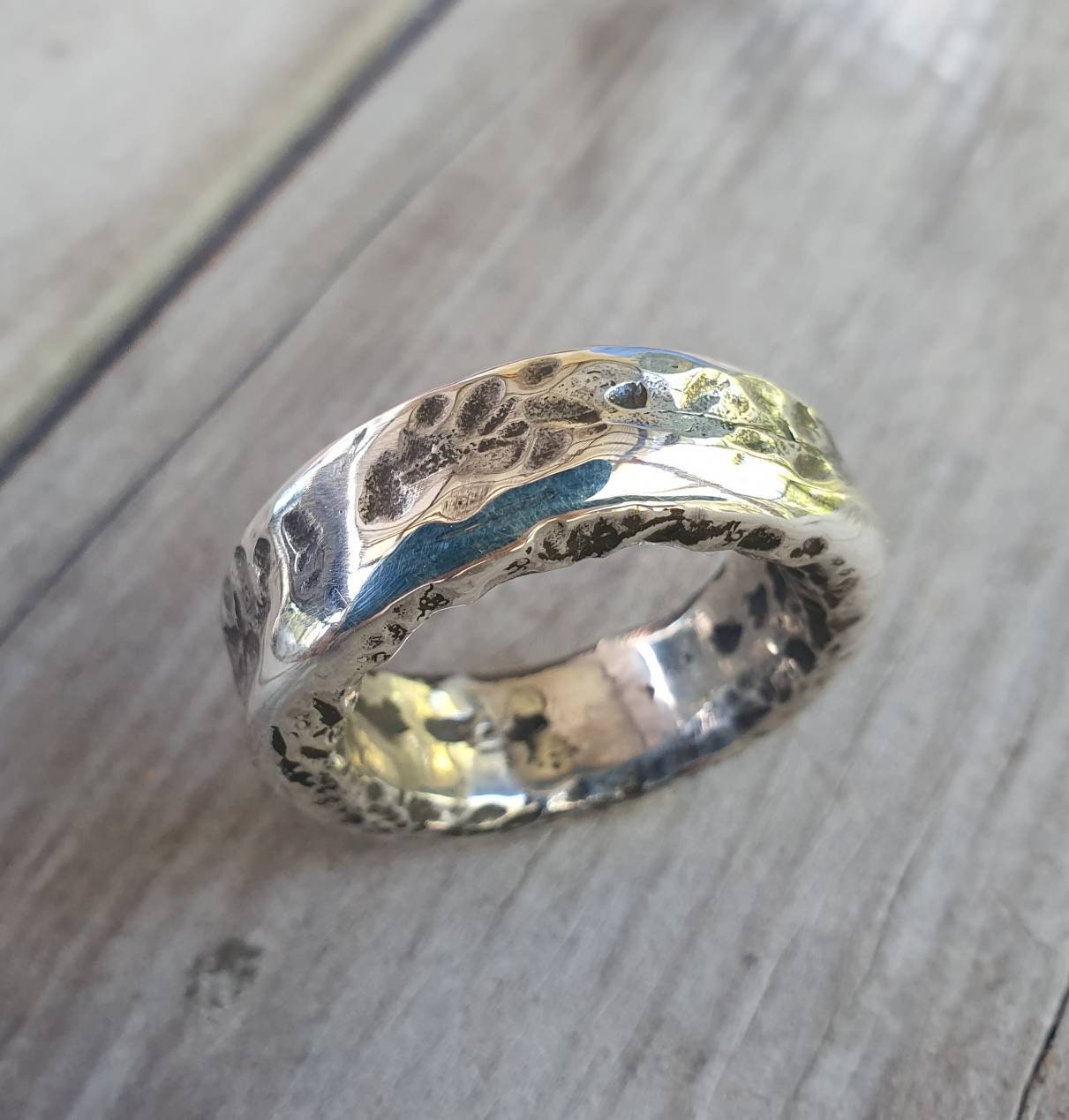 Wide mens ring,sterling silver,35gms, heavy rustic ring,chunky hammered thick band,steampunk, chunky wedding ring, dress ring