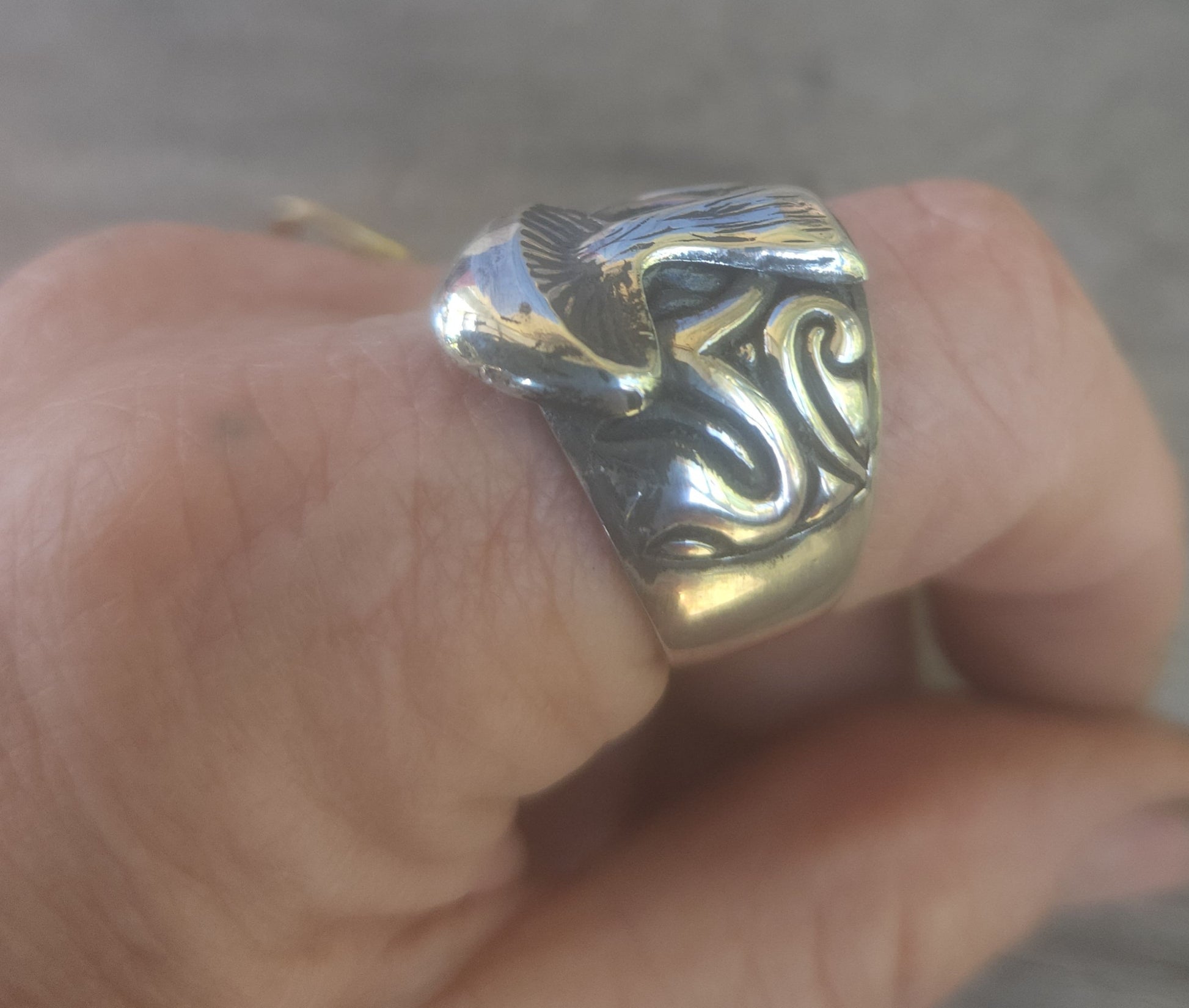 Mushroom ring,sterling silver,tribal,pagan,wide scroll,handmade,toadstill ring,medievil,wedding ring