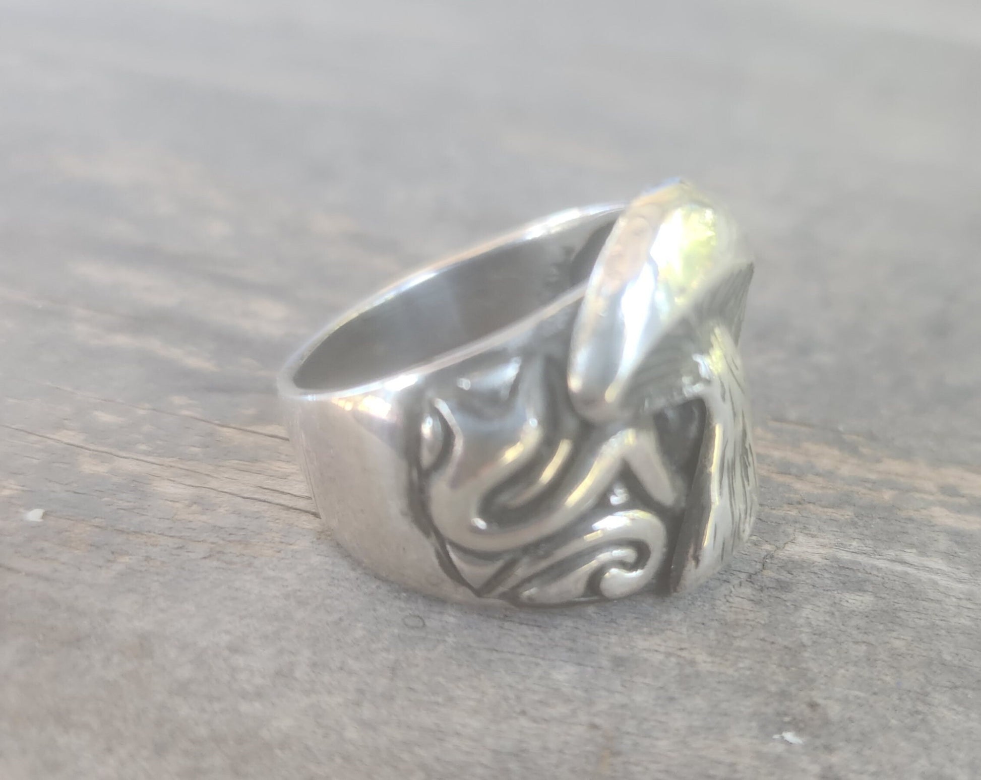 Mushroom ring,sterling silver,tribal,pagan,wide scroll,handmade,toadstill ring,medievil,wedding ring