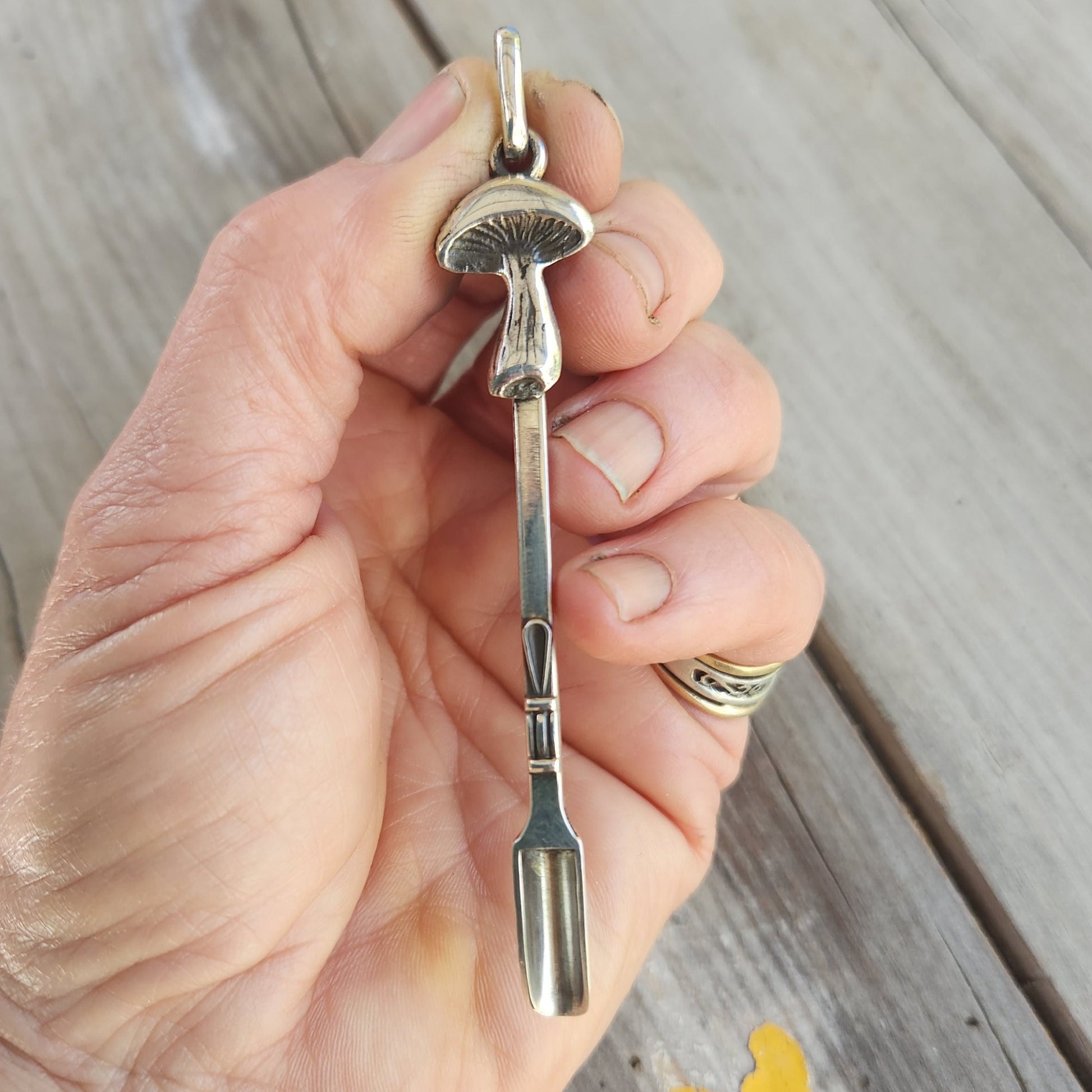 Mushroom pendant,spoon pendant,sterling silver,toadstool key ring,solid silver,small spice spoon,handmade unique, collectors,
