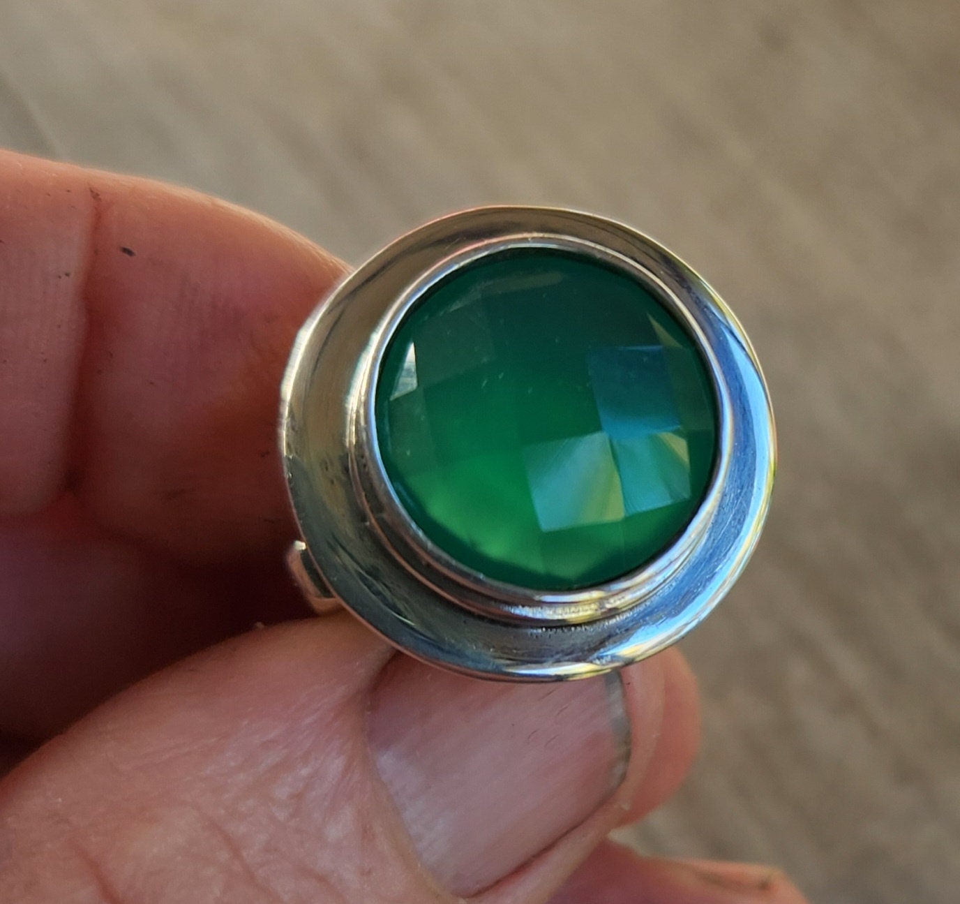 Green onyx ring,sterling silver,big chunky ring,wedding ring,briolette stone,boho,gemstone ring,handmade,retro,modern,industrial,signet