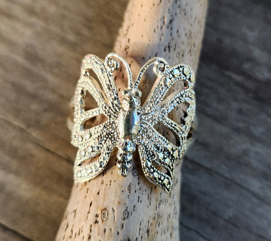 Butterfly ring,sterling silver,filegree, handmade,goddess,boho,art nouveau,retro,