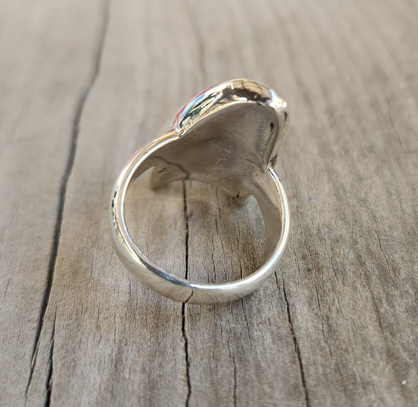 Long ring,inlay,sterling silver,shell inlay,boho, goddess ring,new age,shell ring,mosaic,chunky ring,gypsy,large silver ring,