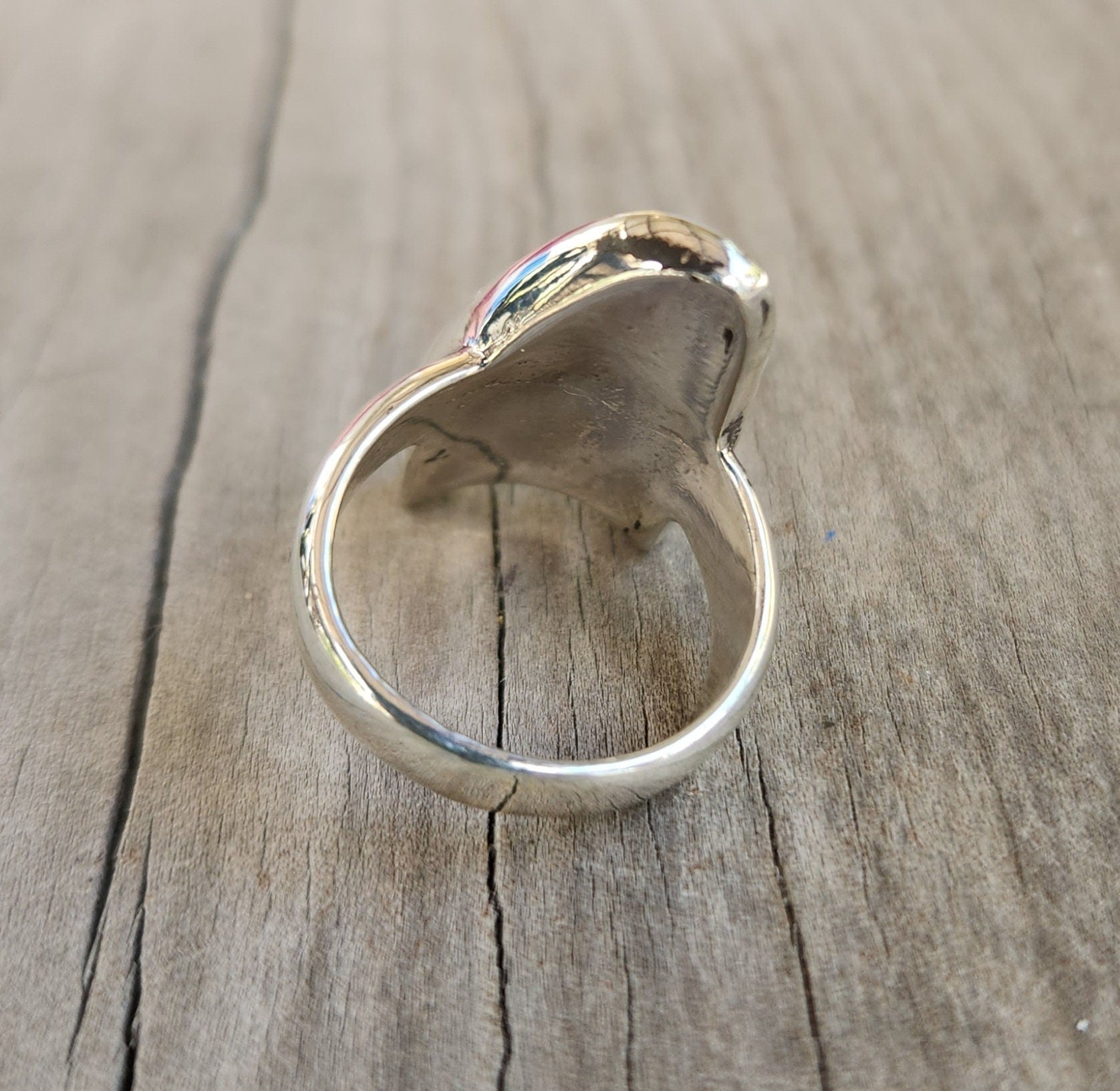 Long ring,inlay,sterling silver,shell inlay,boho, goddess ring,new age,shell ring,mosaic,chunky ring,gypsy,large silver ring,