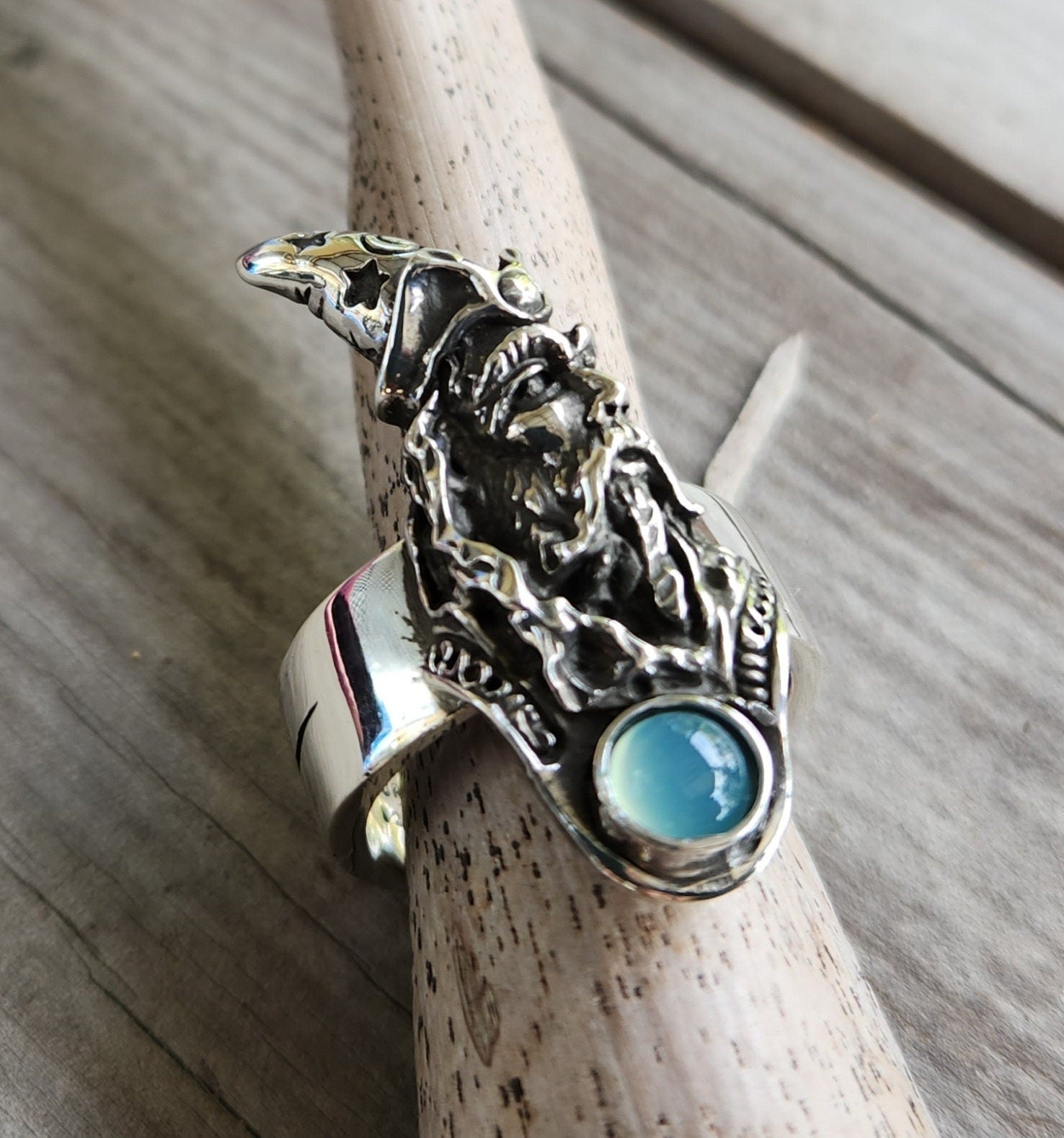 wizard ring,large merlin ring,sterling silver,black cz,handmade,witch,wiccan,magic,fantasy,mythical,occult,Dumble,merlin,