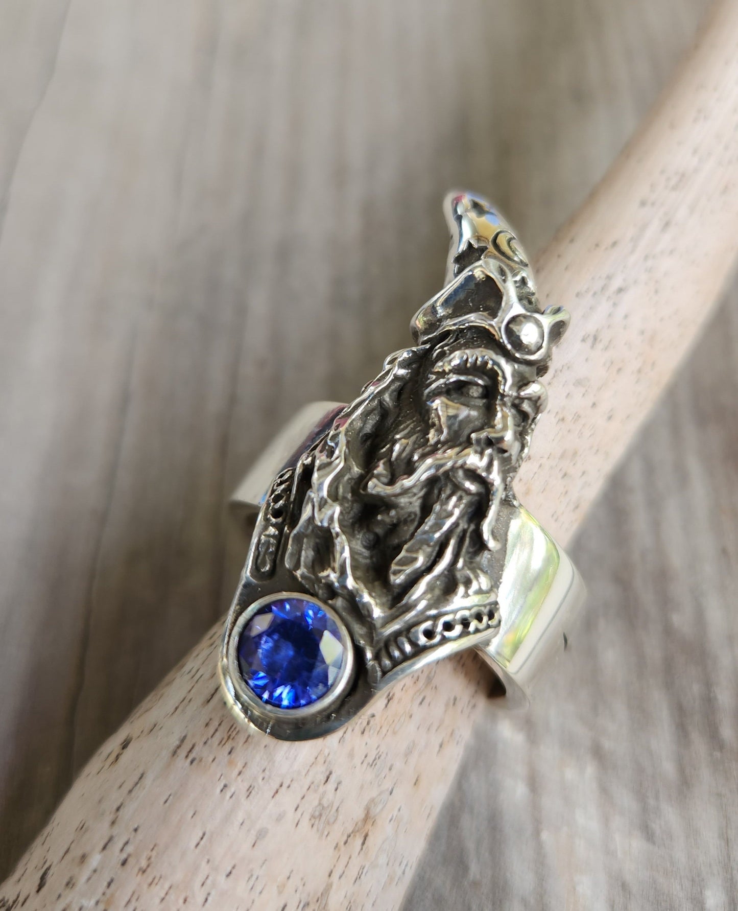 wizard cz ring,large ring,sterling silver,cubic zirconia,handmade,witch,wiccan,magic,fantasy,mythical,occult,merlin,harry...