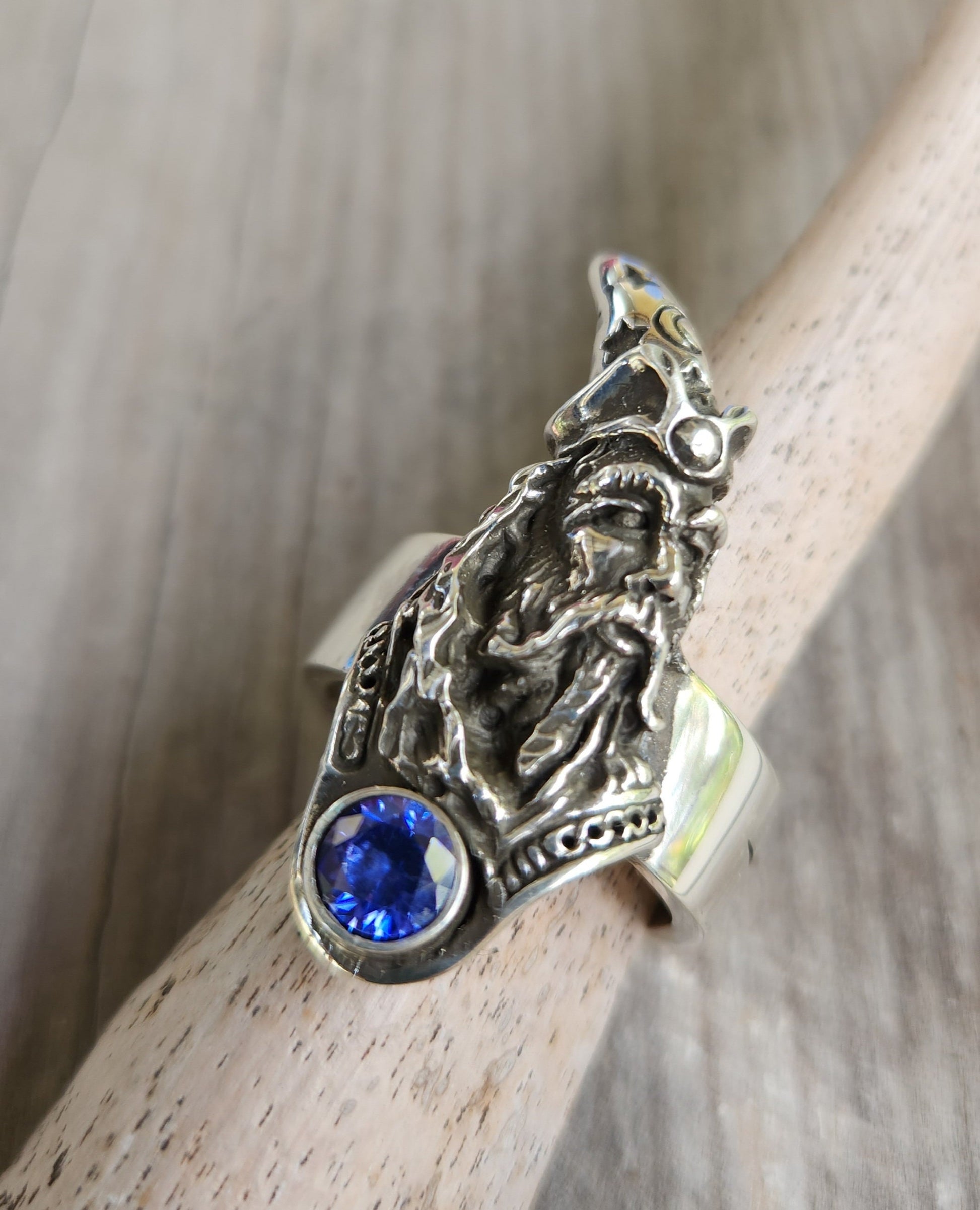 wizard cz ring,large ring,sterling silver,cubic zirconia,handmade,witch,wiccan,magic,fantasy,mythical,occult,merlin,harry...