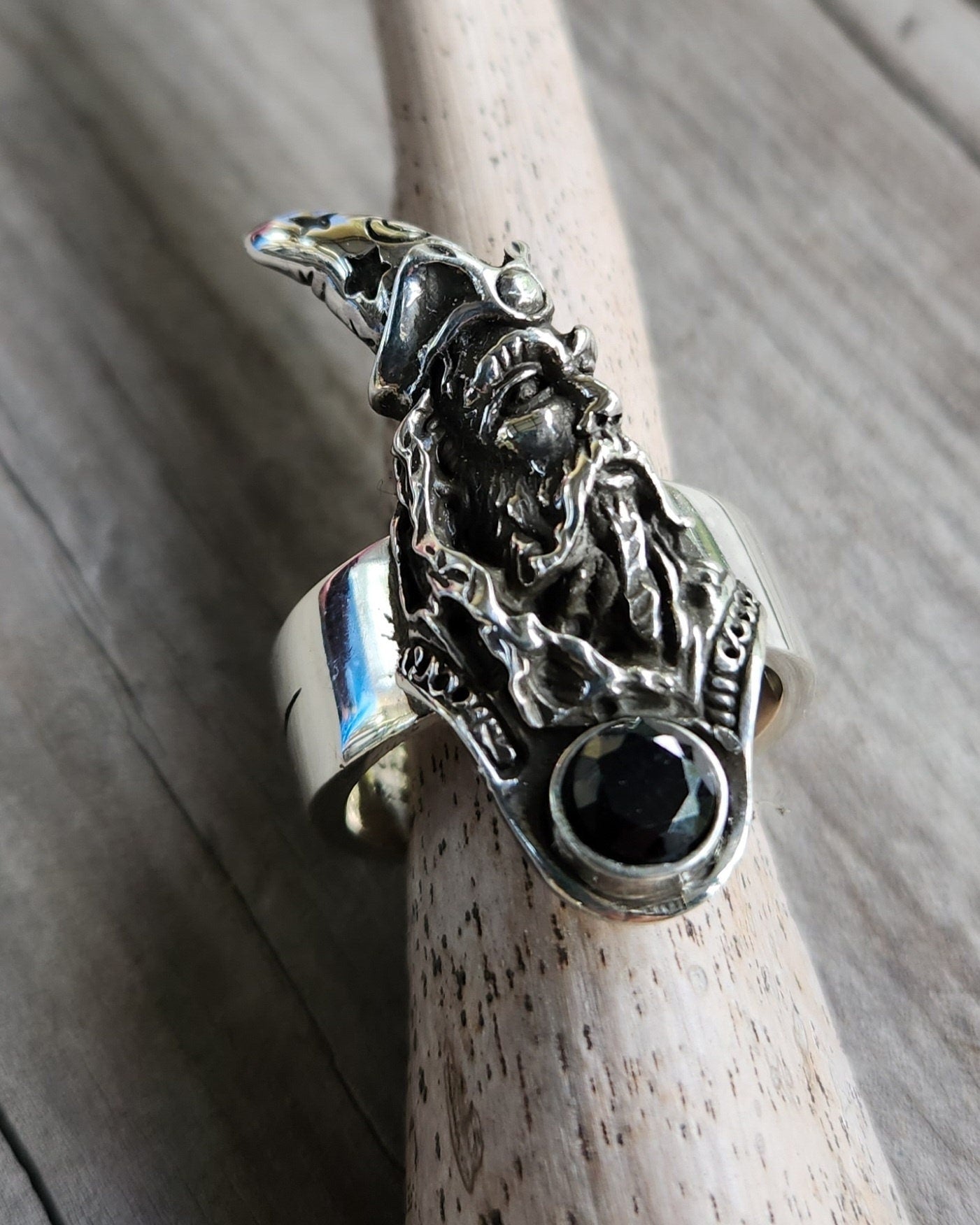 wizard cz ring,large ring,sterling silver,cubic zirconia,handmade,witch,wiccan,magic,fantasy,mythical,occult,merlin,harry...