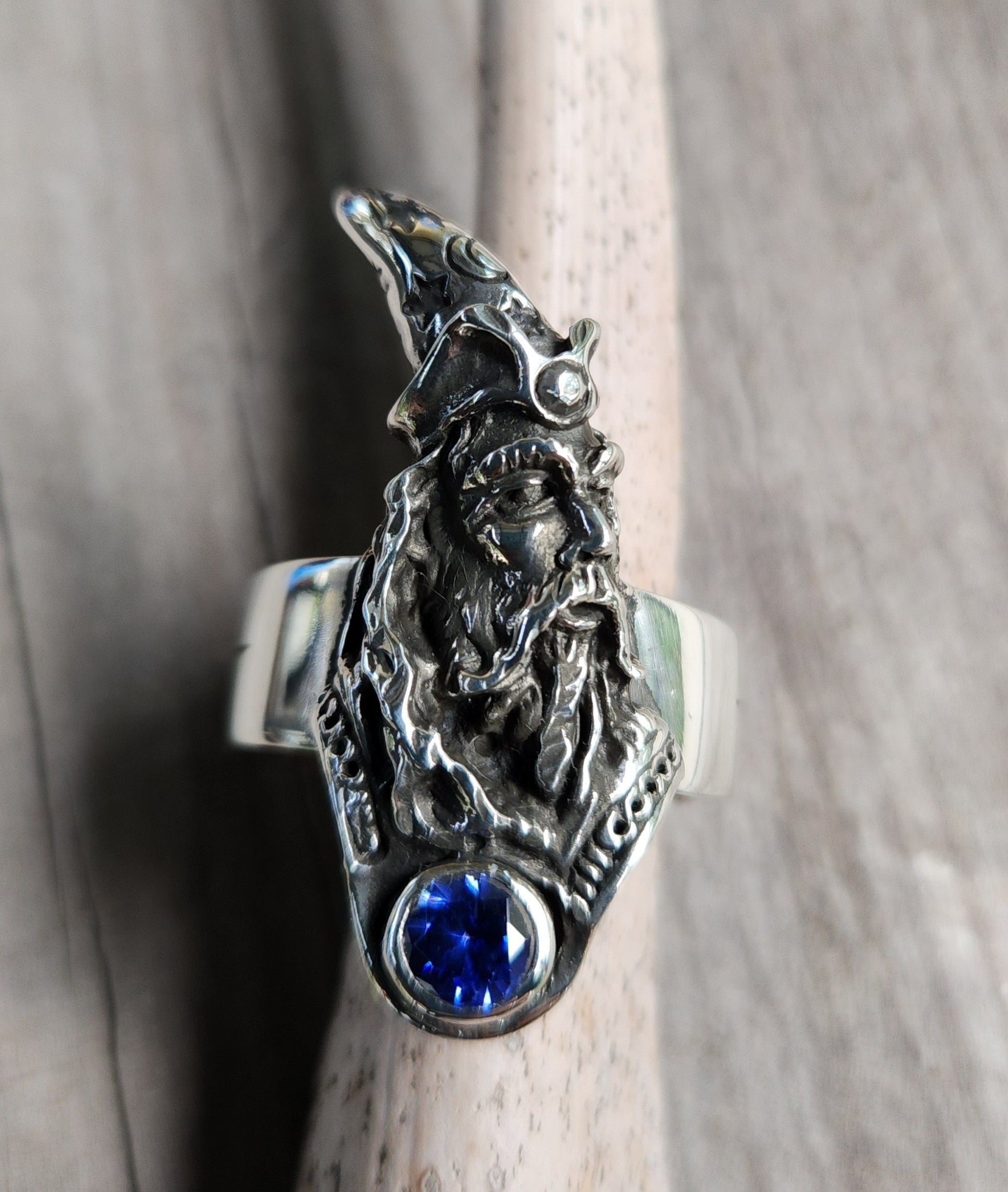 wizard cz ring,large ring,sterling silver,cubic zirconia,handmade,witch,wiccan,magic,fantasy,mythical,occult,merlin,harry...