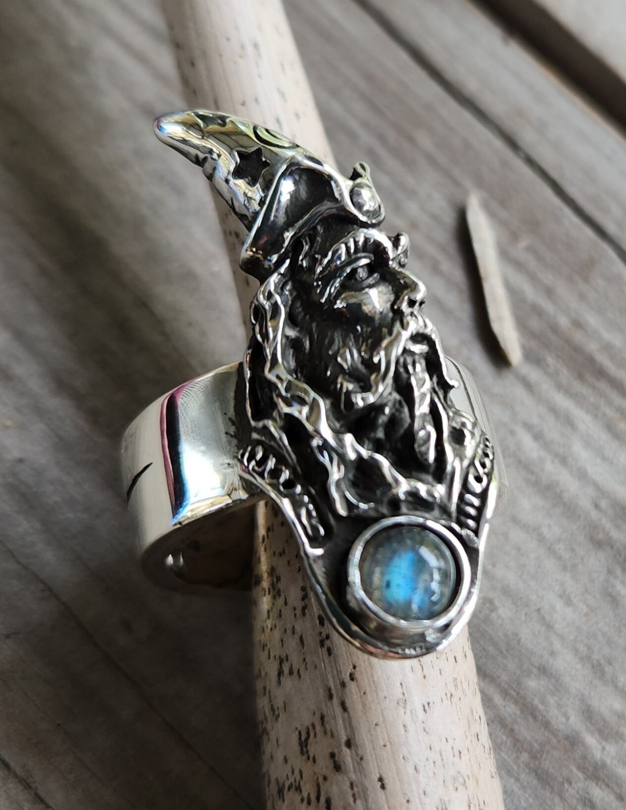 wizard cz ring,large ring,sterling silver,cubic zirconia,handmade,witch,wiccan,magic,fantasy,mythical,occult,merlin,harry...