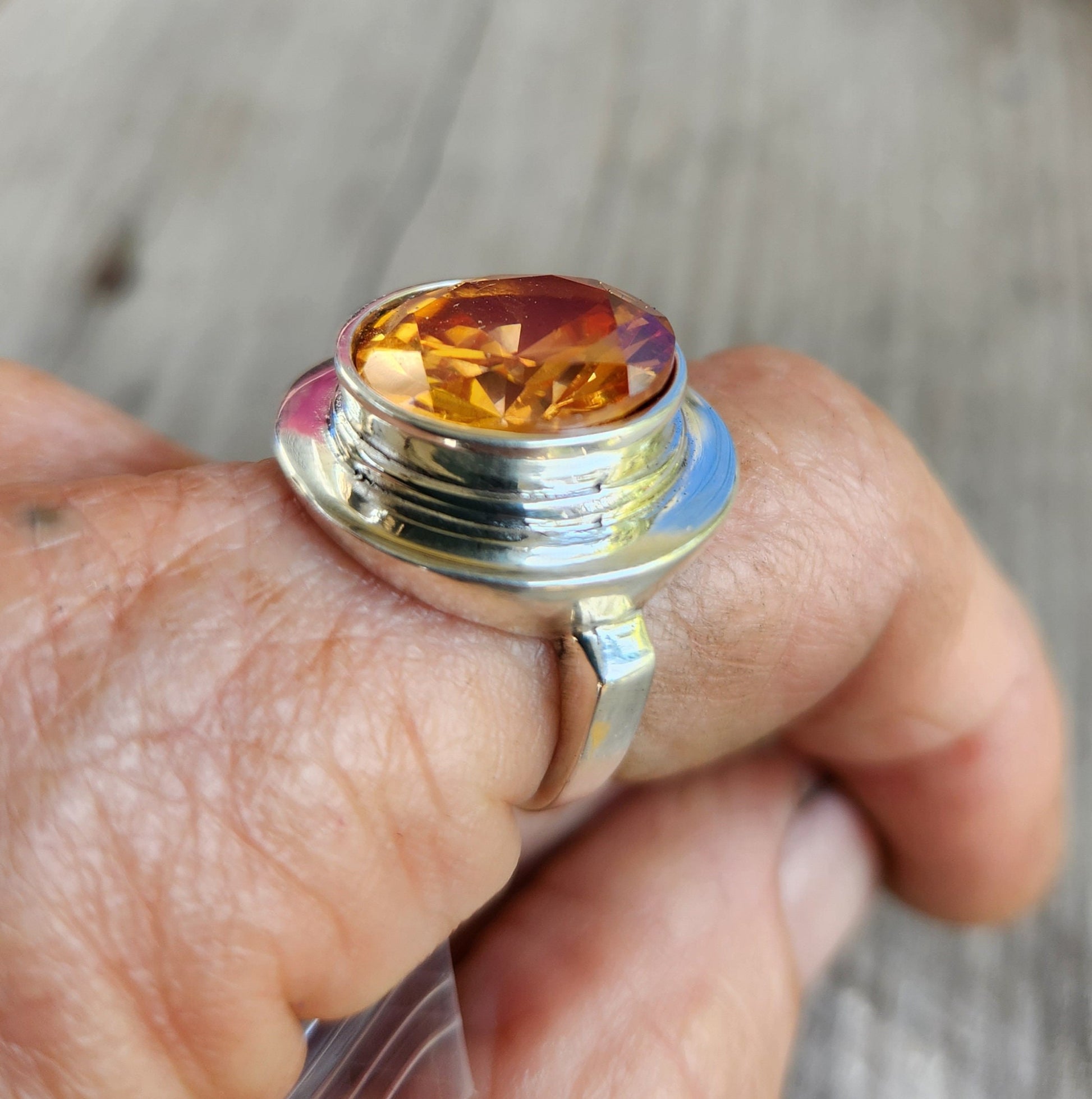 Red orange cz ring,sterling silver,chunky ring,zircon boho,gemstone ring,handmade,retro ring,modern,industrial