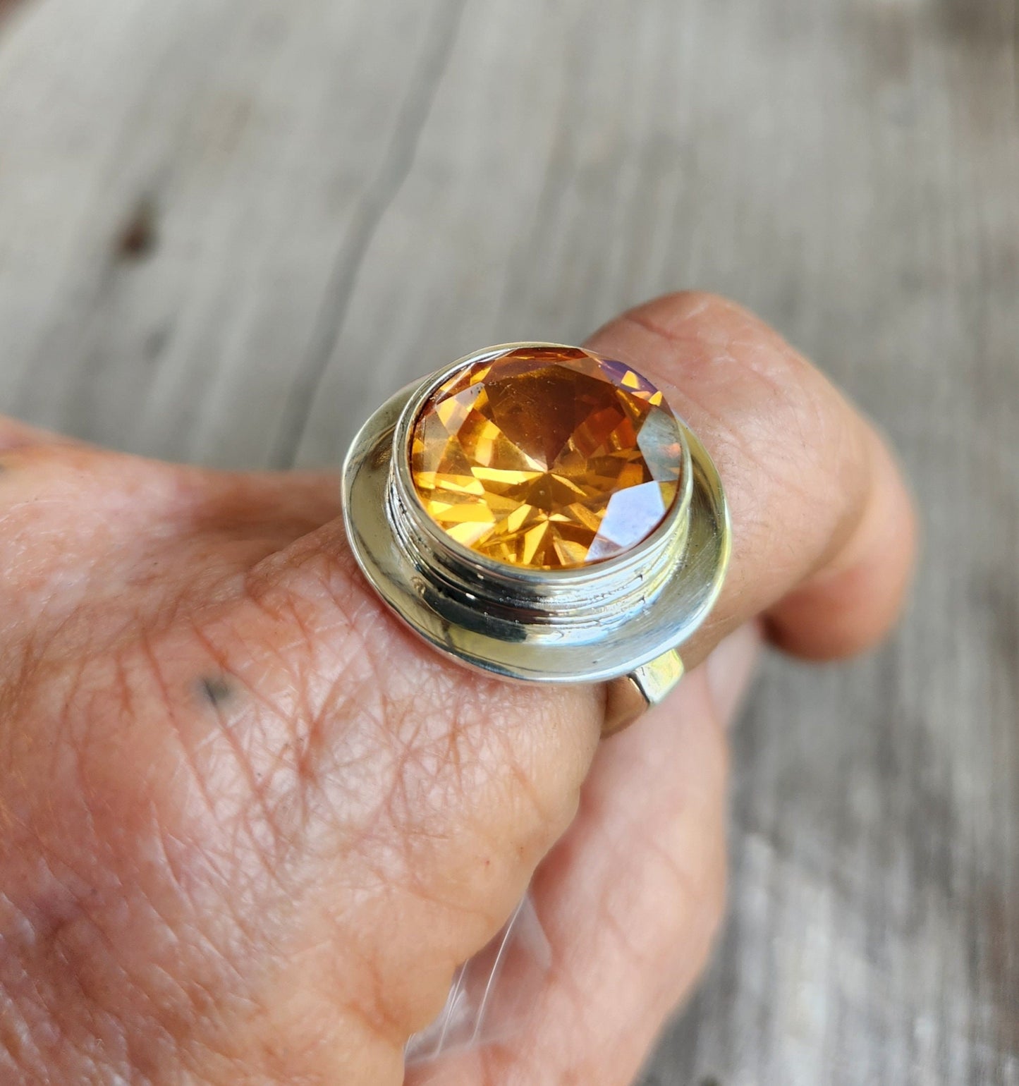 Red orange cz ring,sterling silver,chunky ring,zircon boho,gemstone ring,handmade,retro ring,modern,industrial