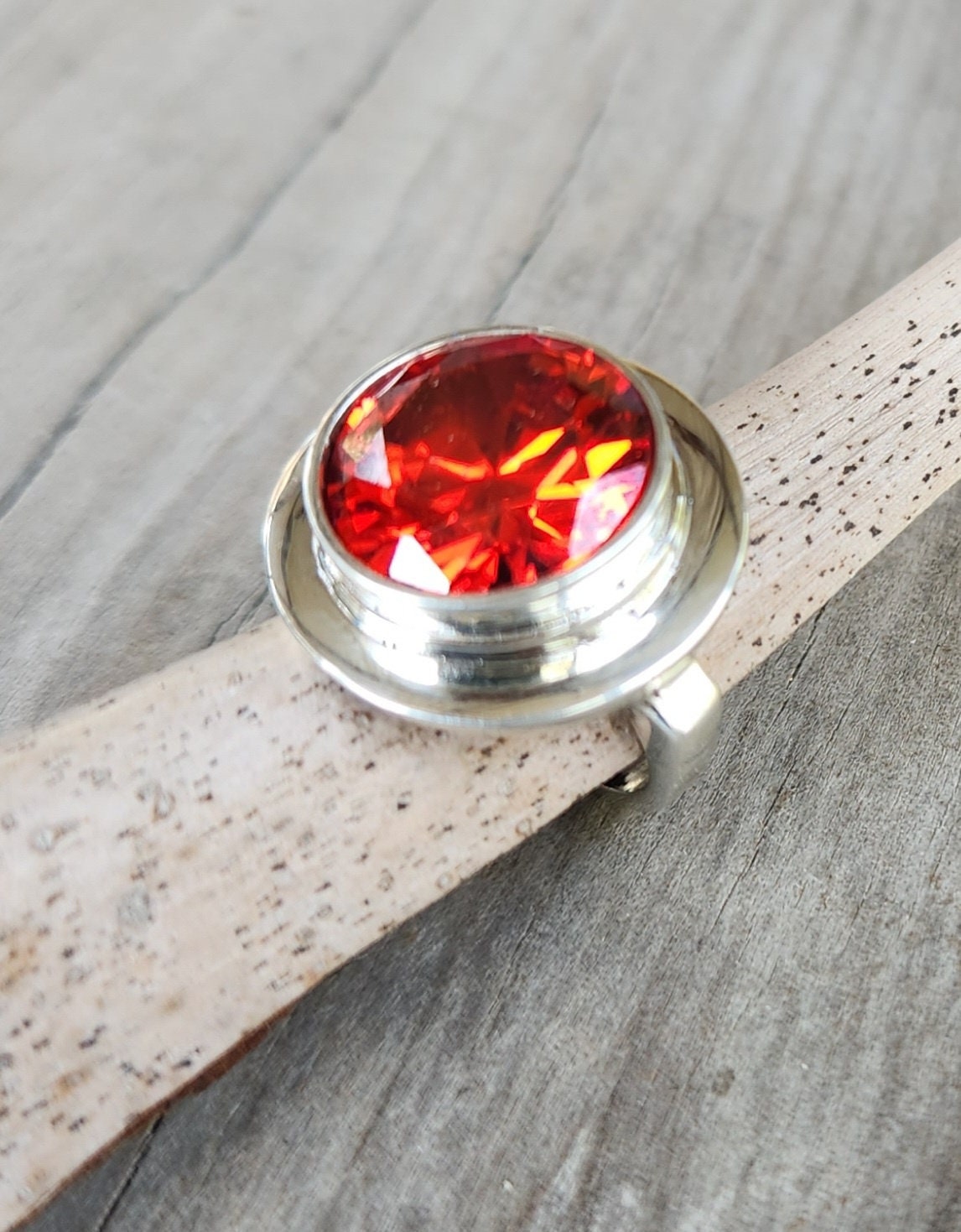Red orange cz ring,sterling silver,chunky ring,zircon boho,gemstone ring,handmade,retro ring,modern,industrial