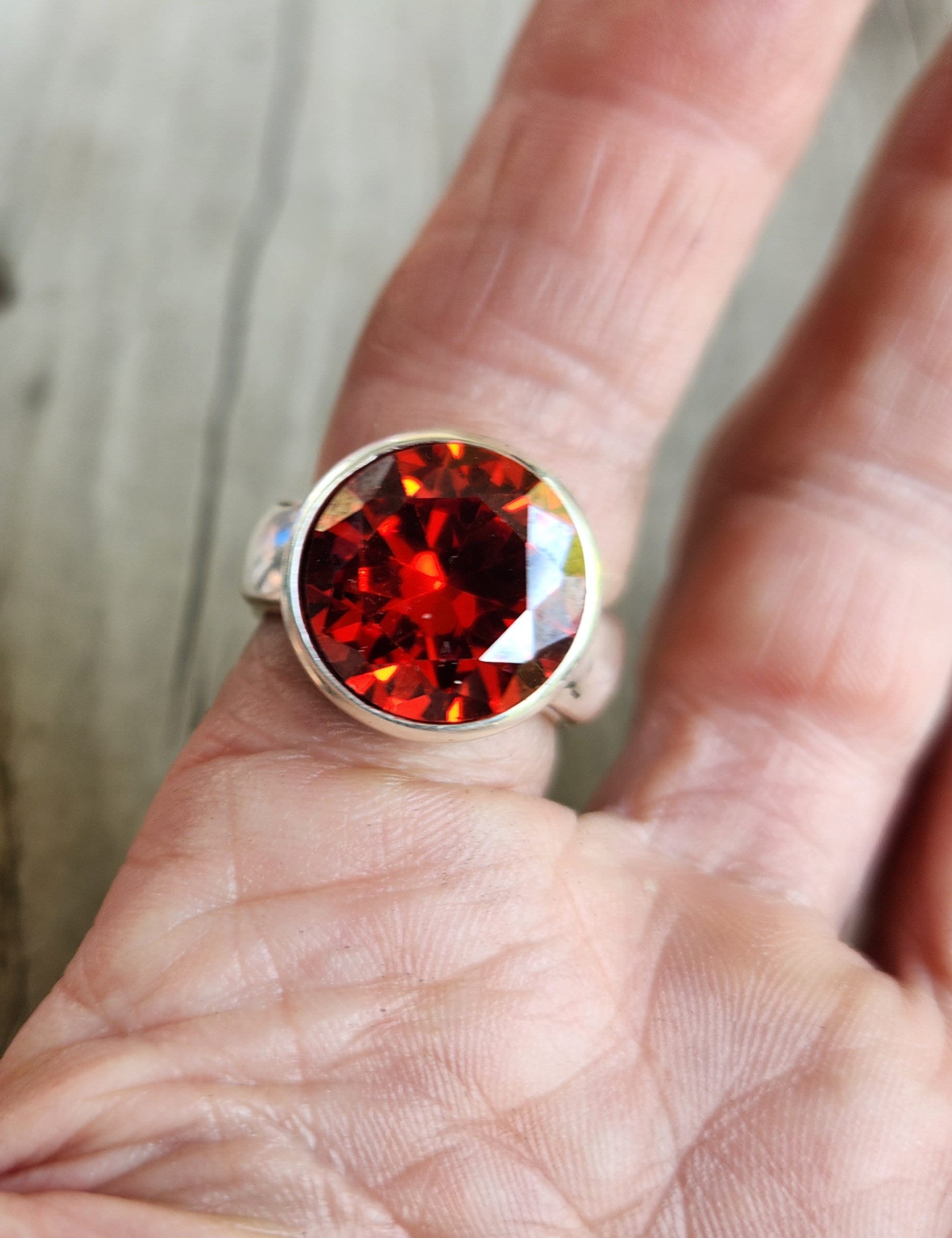 Large cz ring,sterling silver,chunky ring,zircon boho,gemstone ring,handmade,cubic zirconia ring,modern