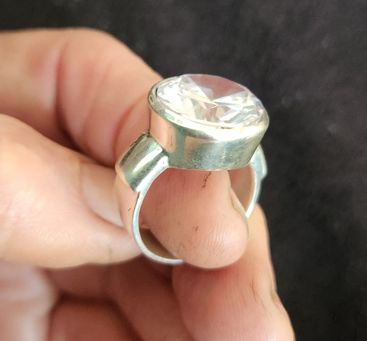 Large cz ring,sterling silver,chunky ring,zircon boho,gemstone ring,handmade,cubic zirconia ring,modern