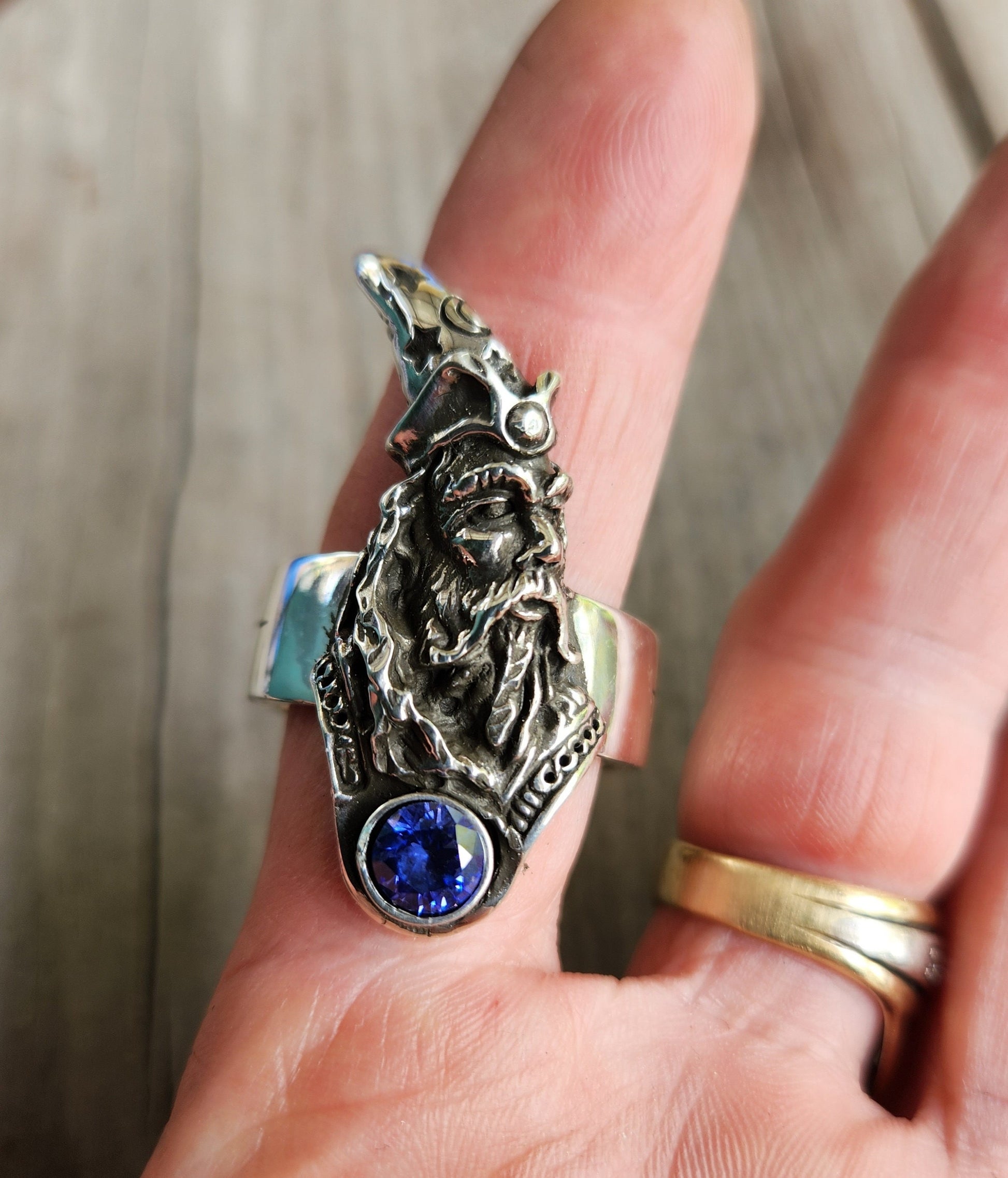 wizard cz ring,large ring,sterling silver,cubic zirconia,handmade,witch,wiccan,magic,fantasy,mythical,occult,merlin,harry...