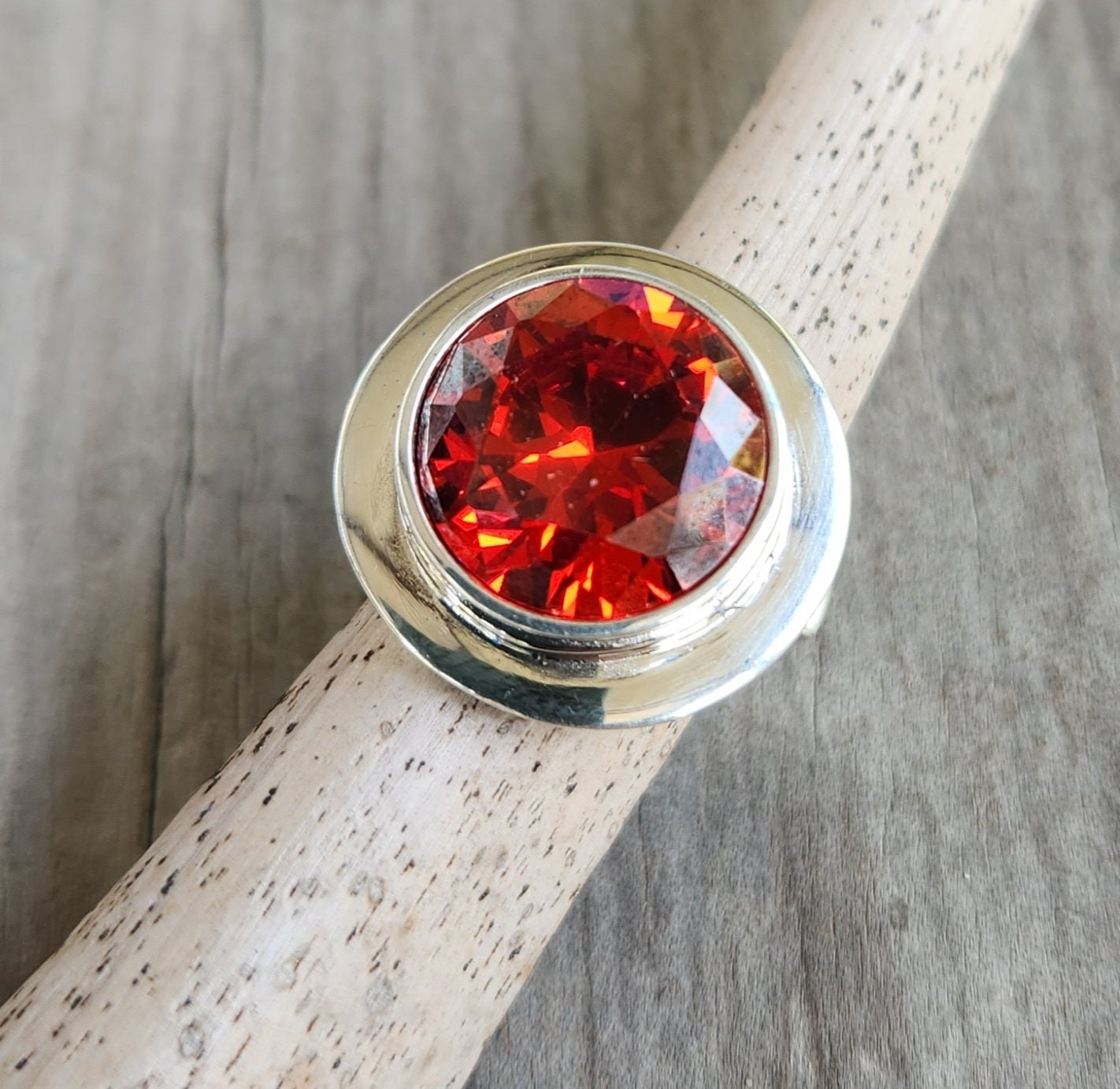 Red orange cz ring,sterling silver,chunky ring,zircon boho,gemstone ring,handmade,retro ring,modern,industrial