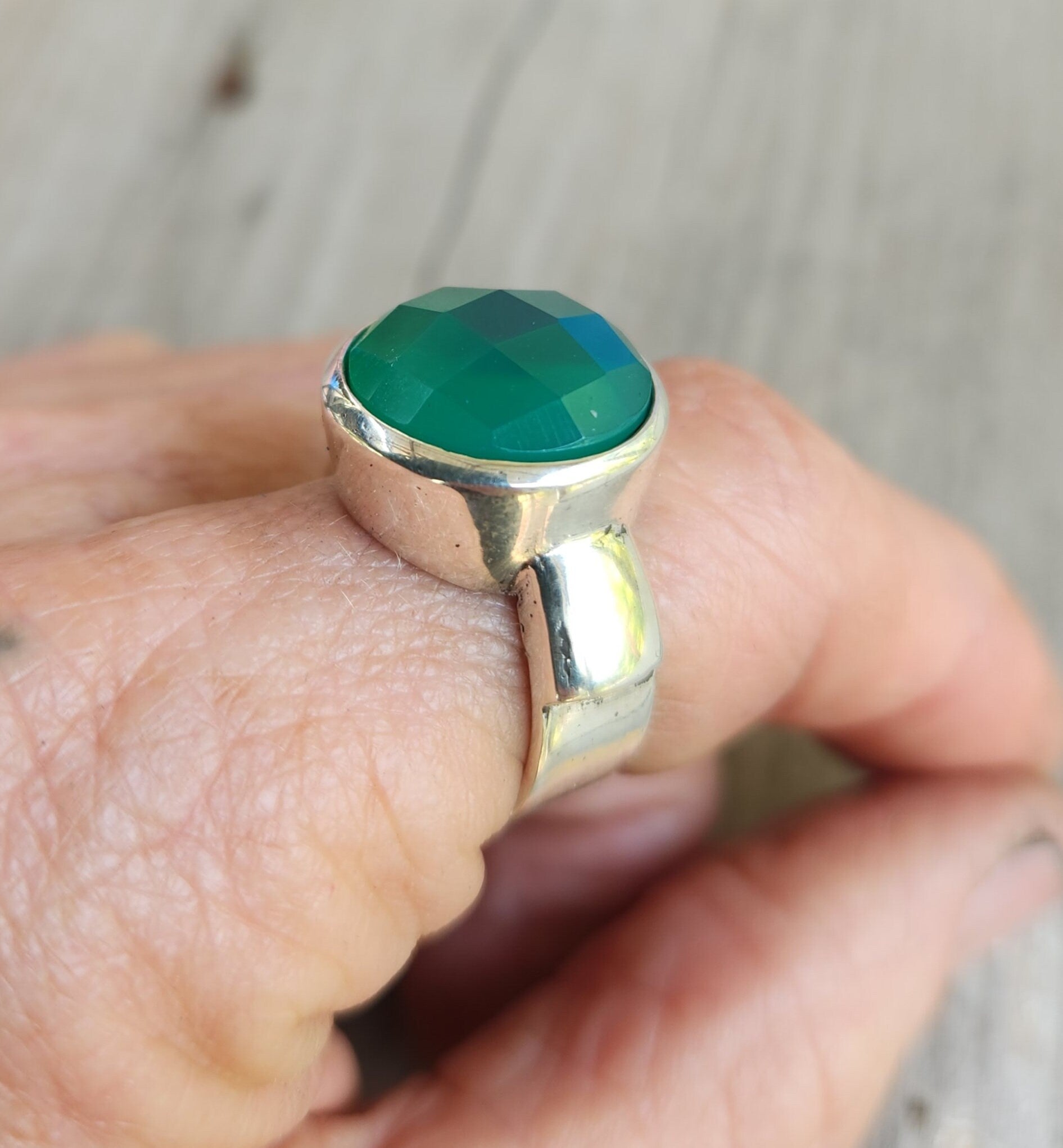 Green onyx ring,sterling silver,chunky ring,boho, large gemstone ring,handmade,cubic zirconia ring,modern
