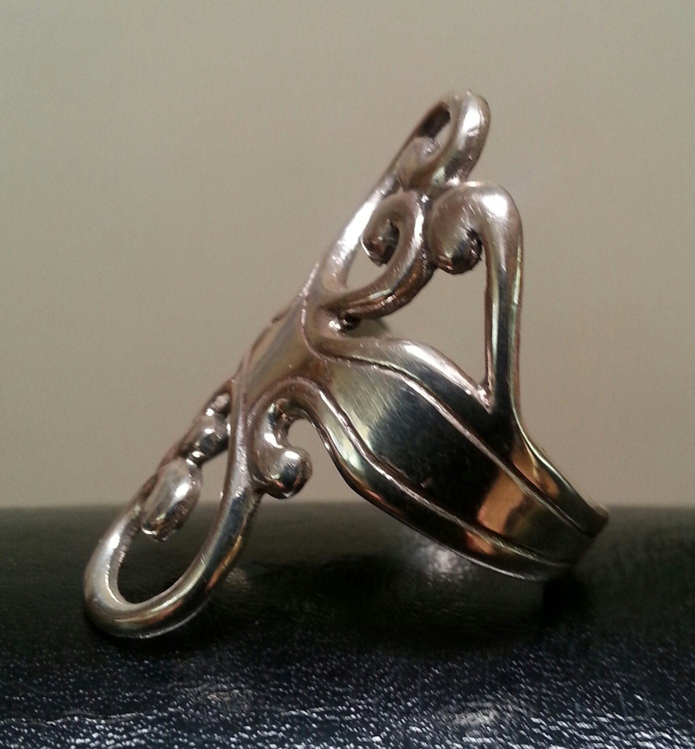 Long ring,swirls,sterling silver,scroll,handmade,steampunk,tribal, art nouveau,hand made,deco,gypsy,boho,hipster,designer,filigree,